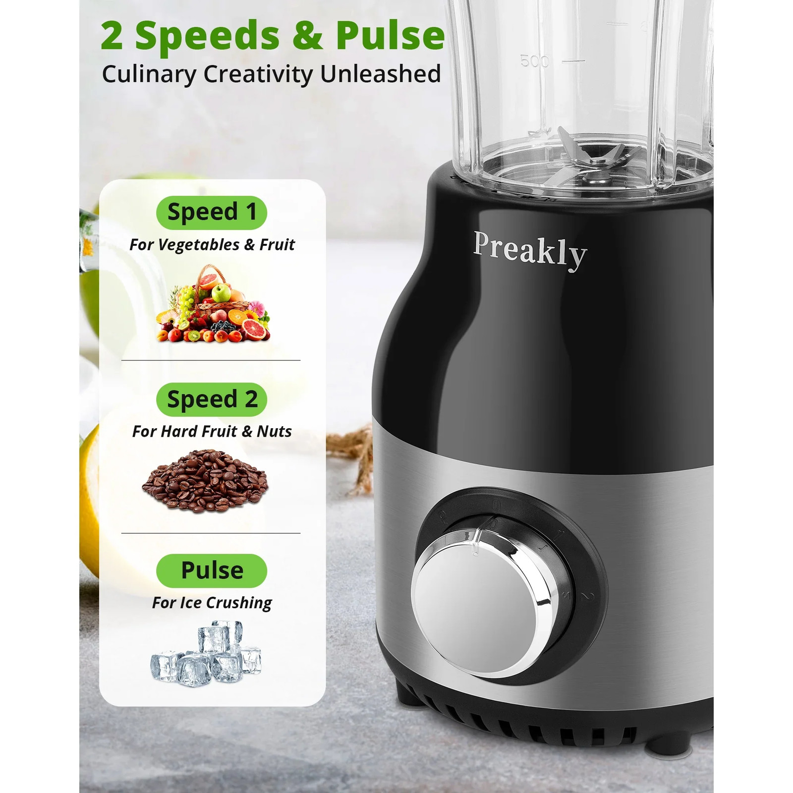 Preakly PR-006T Countertop Blender Food Processor Combo, 4 in 1 Kitchen Electric