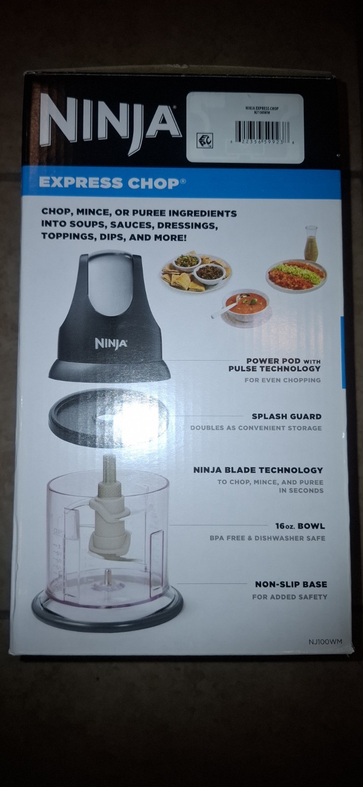 Ninja NJ100WM Express Chop Electric Food Processor Chopping Mincing 16-Ounces