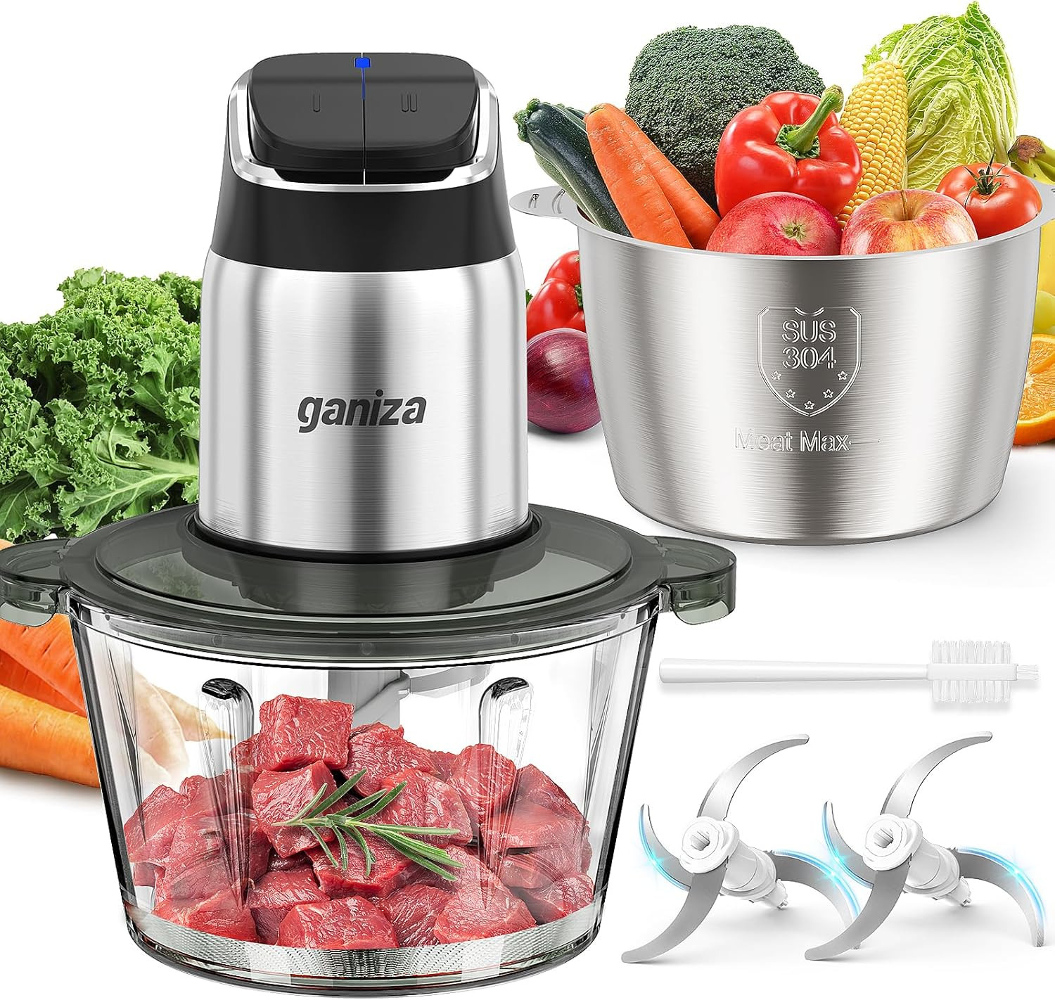 Food Processor, 2-Speed Food Chopper Meat Grinder with 8 Cup Stainless Steel & 8
