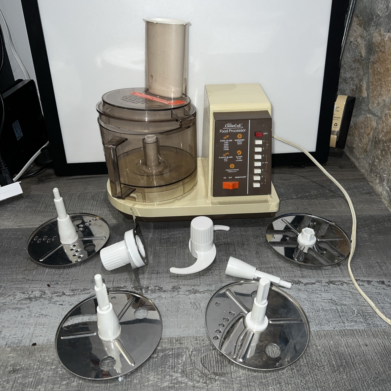 Vintage Sears Kenmore 7 Speed Counter Craft Food Processor Attachments as shown