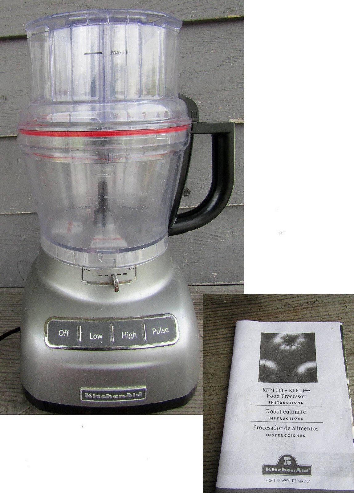 KITCHENAID MODEL KFP1333CU STAINLESS FOOD PROCESSOR w/ ACCESSORY KIT & MANUAL