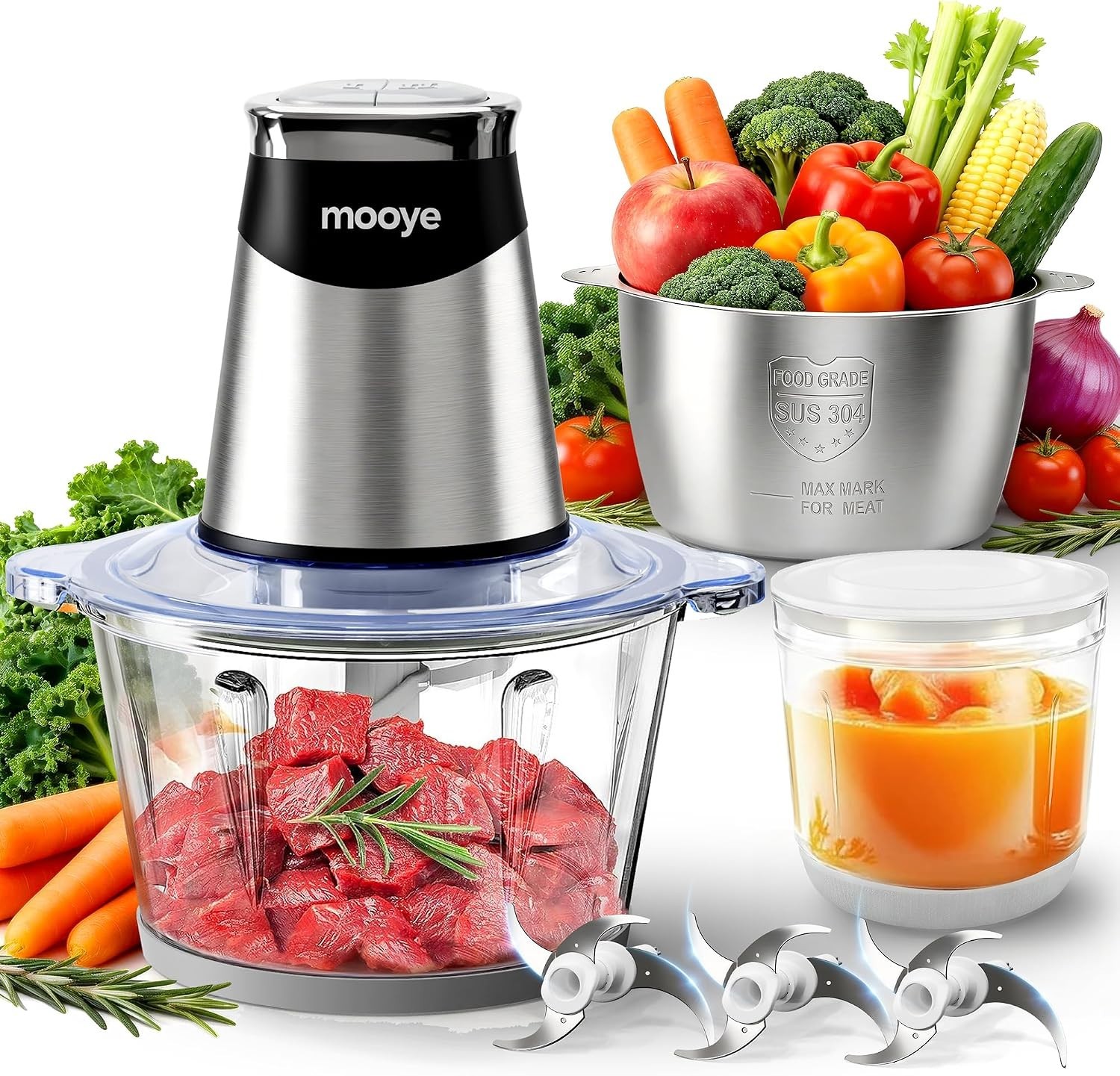 Versatile Electric Meat and Vegetable Processor: Dual Speed with 3 Bowl Sizes
