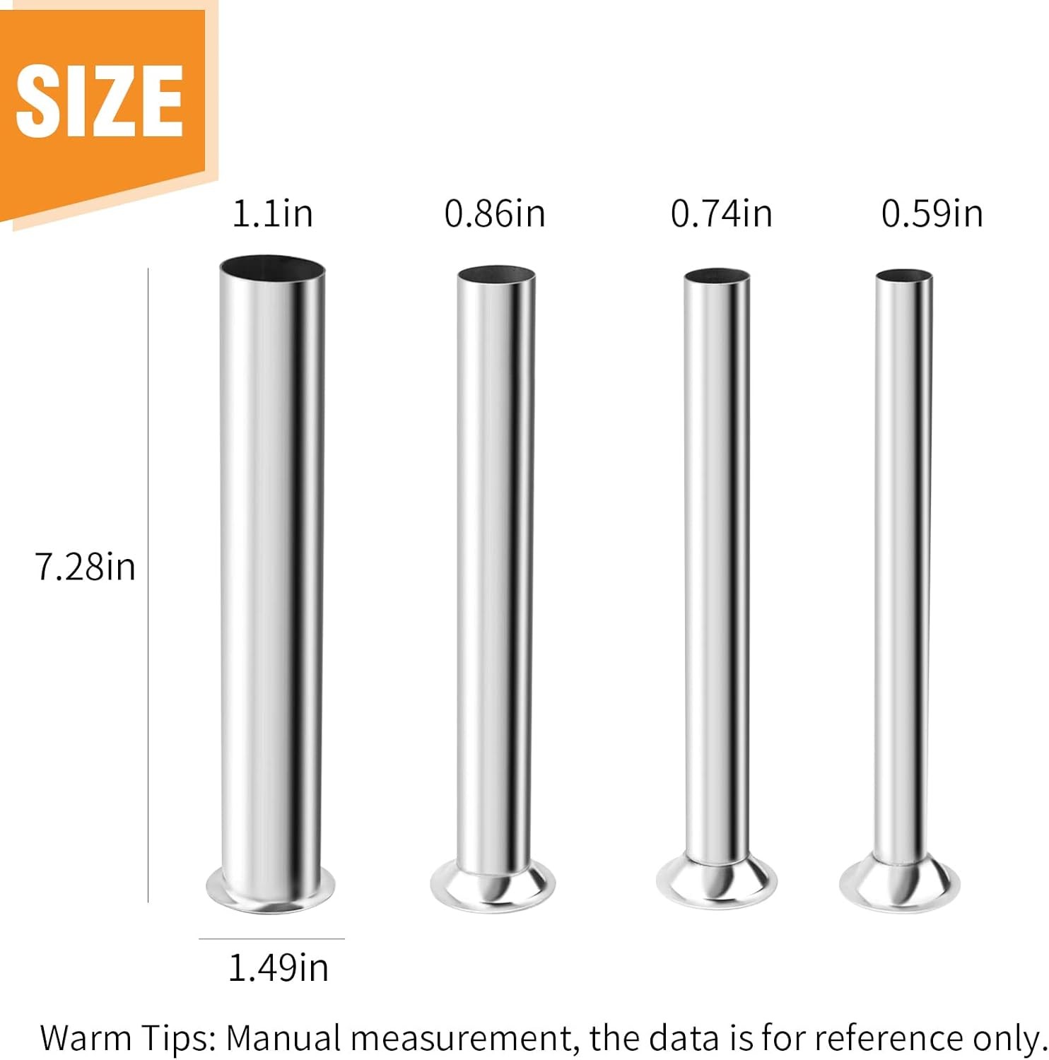 Stainless Steel Sausage Stuffing Tubes, 4 Sizes Meat Grinder Silver