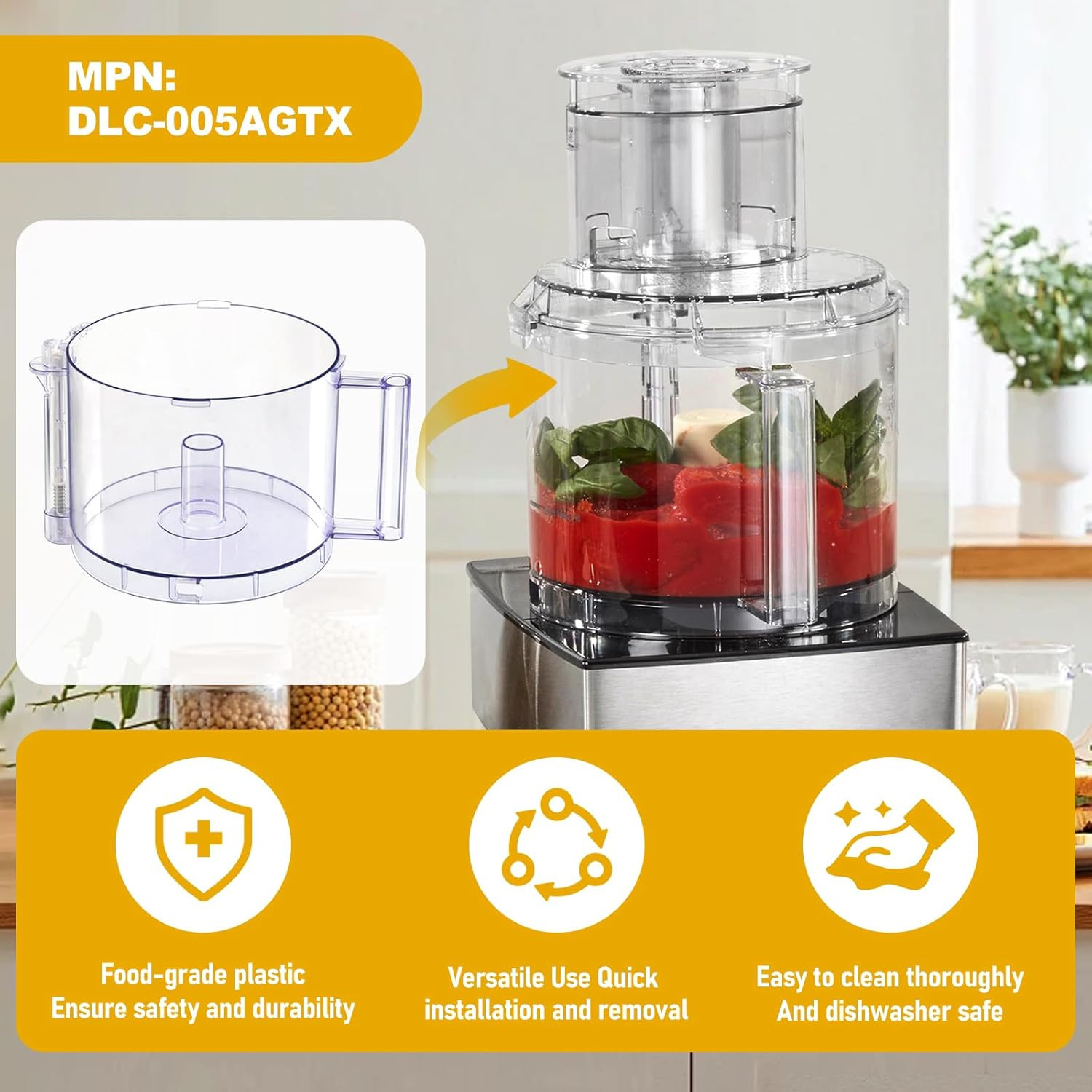 DLC-005AGTXT1 Replacement 14-Cup Food Processor Work Bowl with Gray Handle Compa