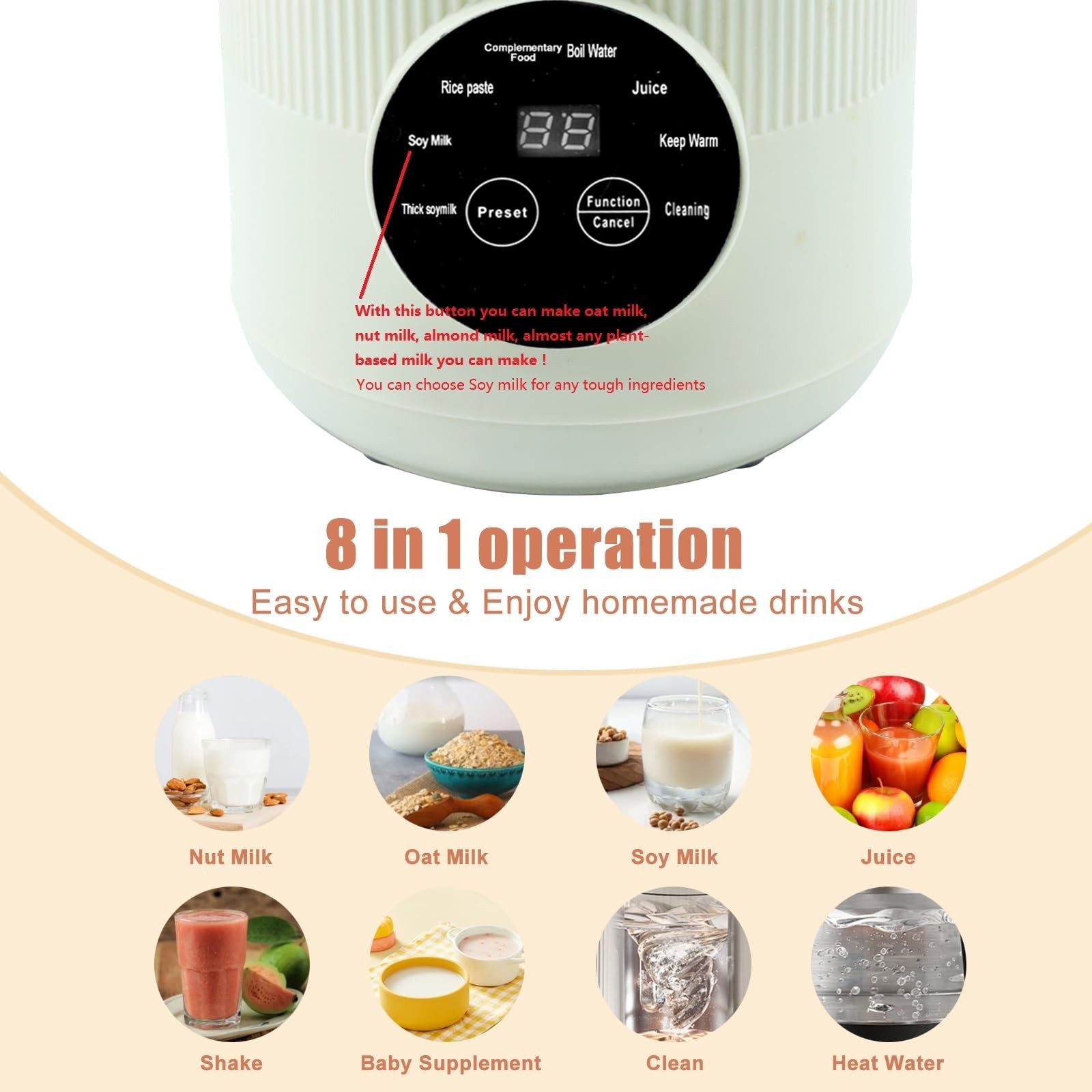 8-in-1 Automatic Soy Nut Milk Maker,40oz Soy Milk Maker for Homemade Almond,O…