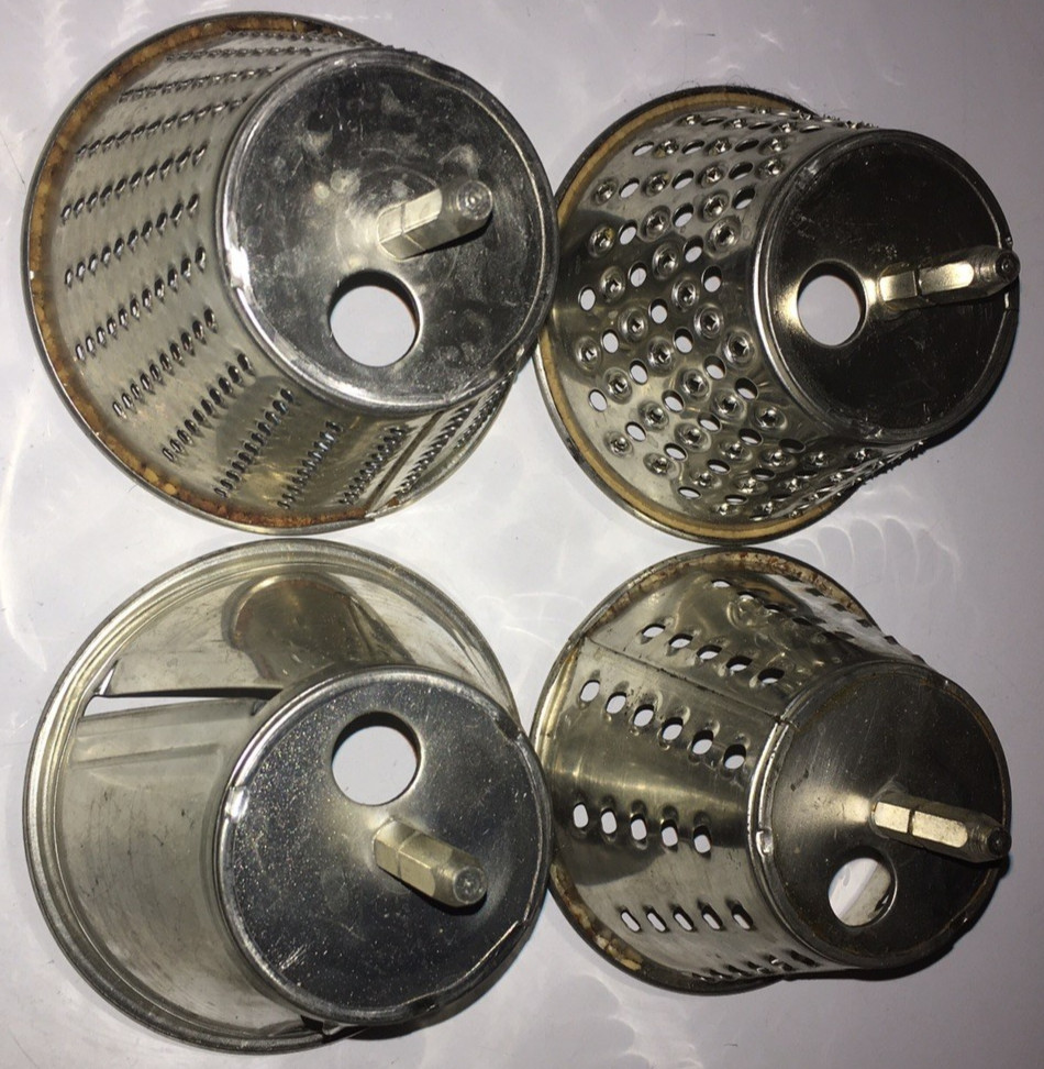 Lot of 4 Moulinex Model 308 Charlotte Inserts Shredder, Grinder, Grater, Slicer