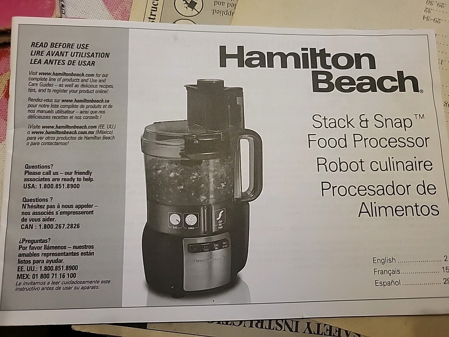 Hamilton Beach Food Processor stack & snap model 70720 Part – Manual Only