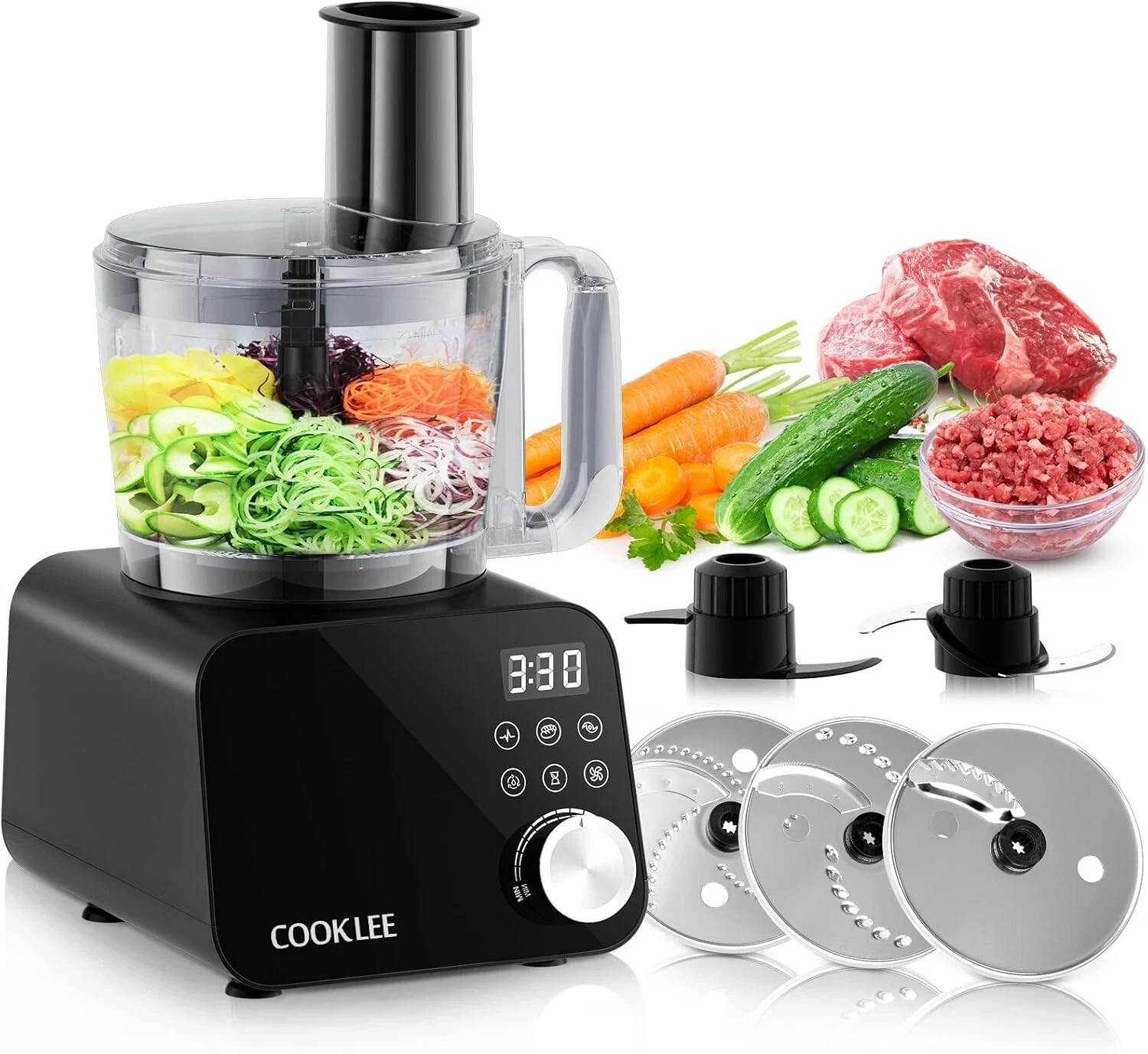 Elegant 600W Electric Food Processor – 12-Cup Multi-Function Chopper in Black
