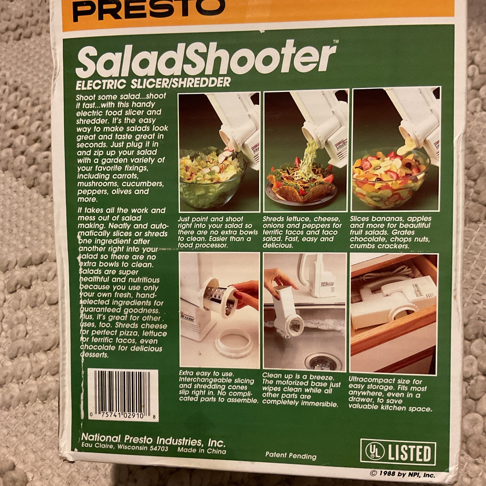 VTG Presto Salad Shooter Electric Slicer Shredder #02910 NIOB Open Box