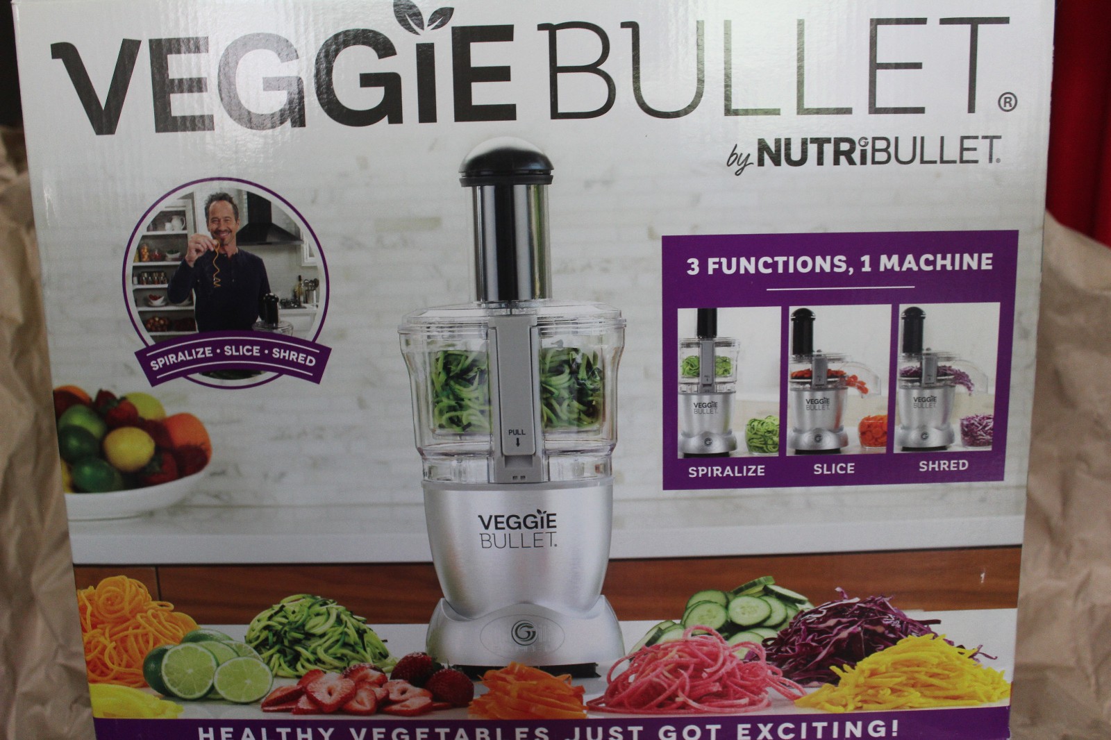 Veggie Bullet 3-in-1 Food Processor Slice Shred Spiralize VBR-1001 New Open Box