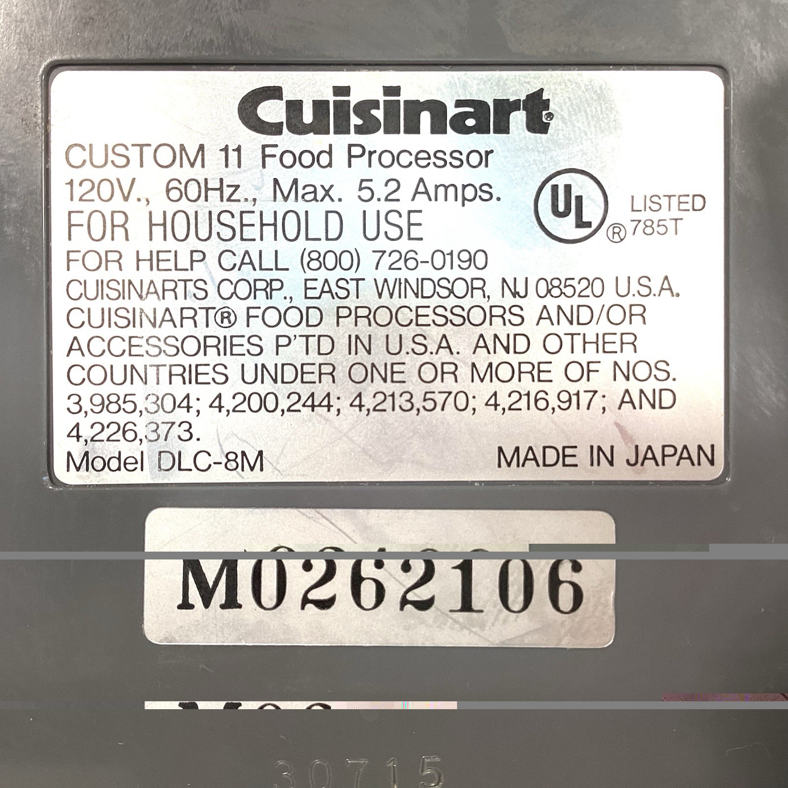 Cuisinart Pro Custom 11 DLC-8M 120V Food Processor Motor Base Only Japan EUC