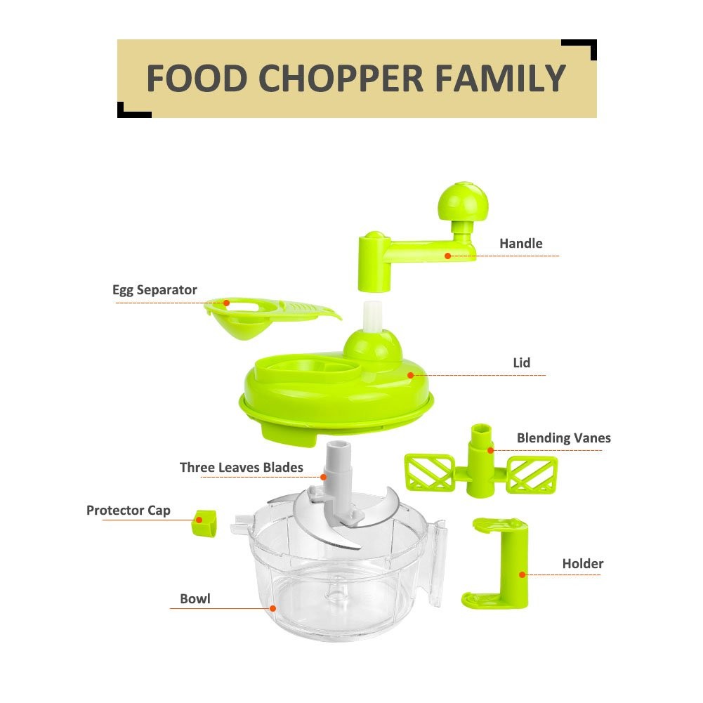 Cambom Manual Vegetable Cutter Food Processor 8 in 1 Chopper Mixer Blender
