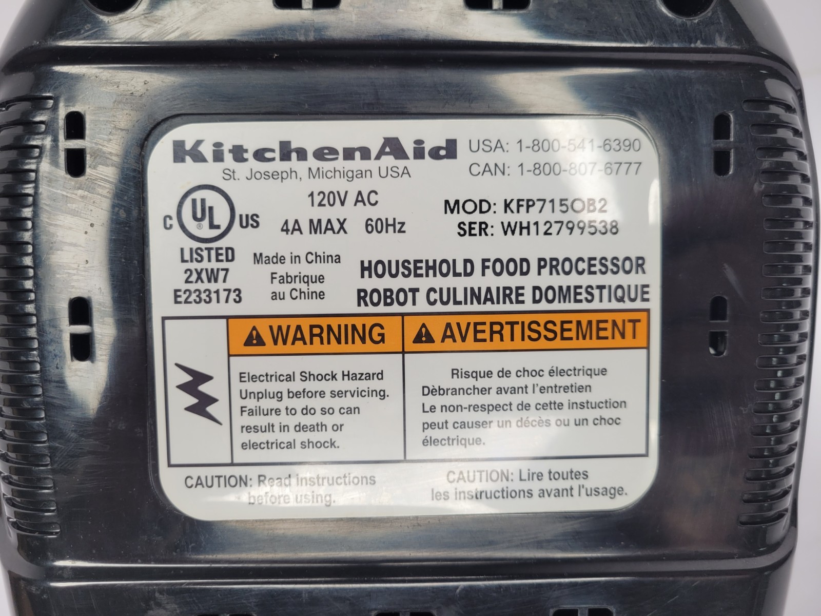 KitchenAid Food Processor KFP715OB2 Kitchen Aid Tested Black 7 Cups 56oz