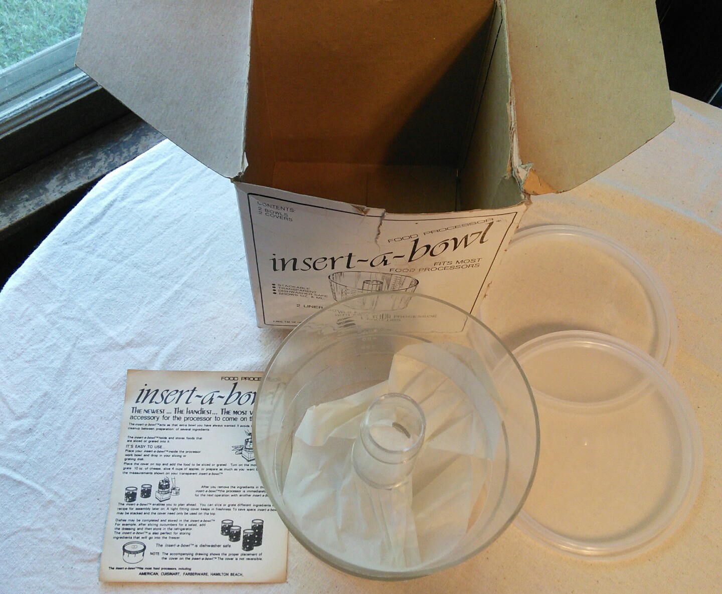 2 Insert-A-Bowl Universal Food Processor 5-Cup Bowls & Lids 1980 Vtg Stacking
