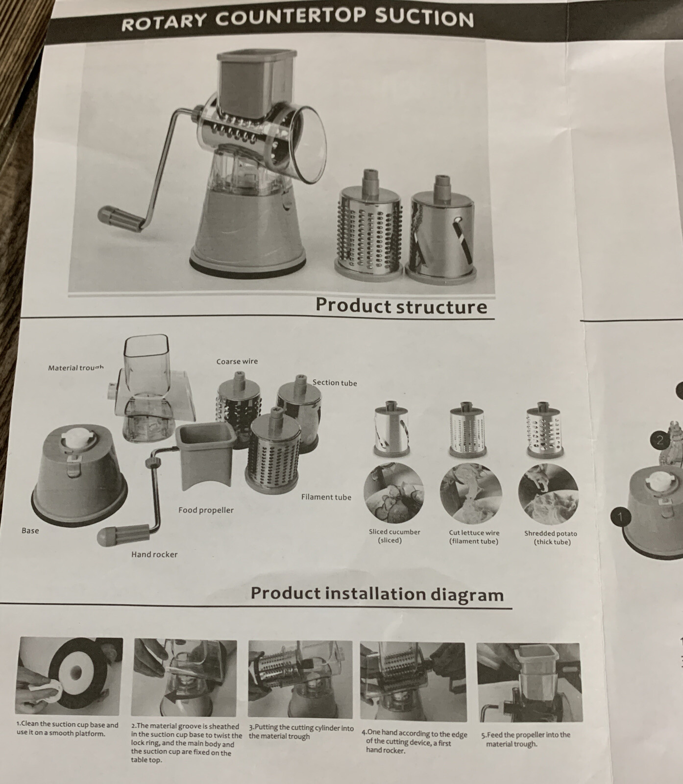 3-in-1 Manual Rotary Food Processor – Juicer, Grinder, Slicer, Shredder, Grater