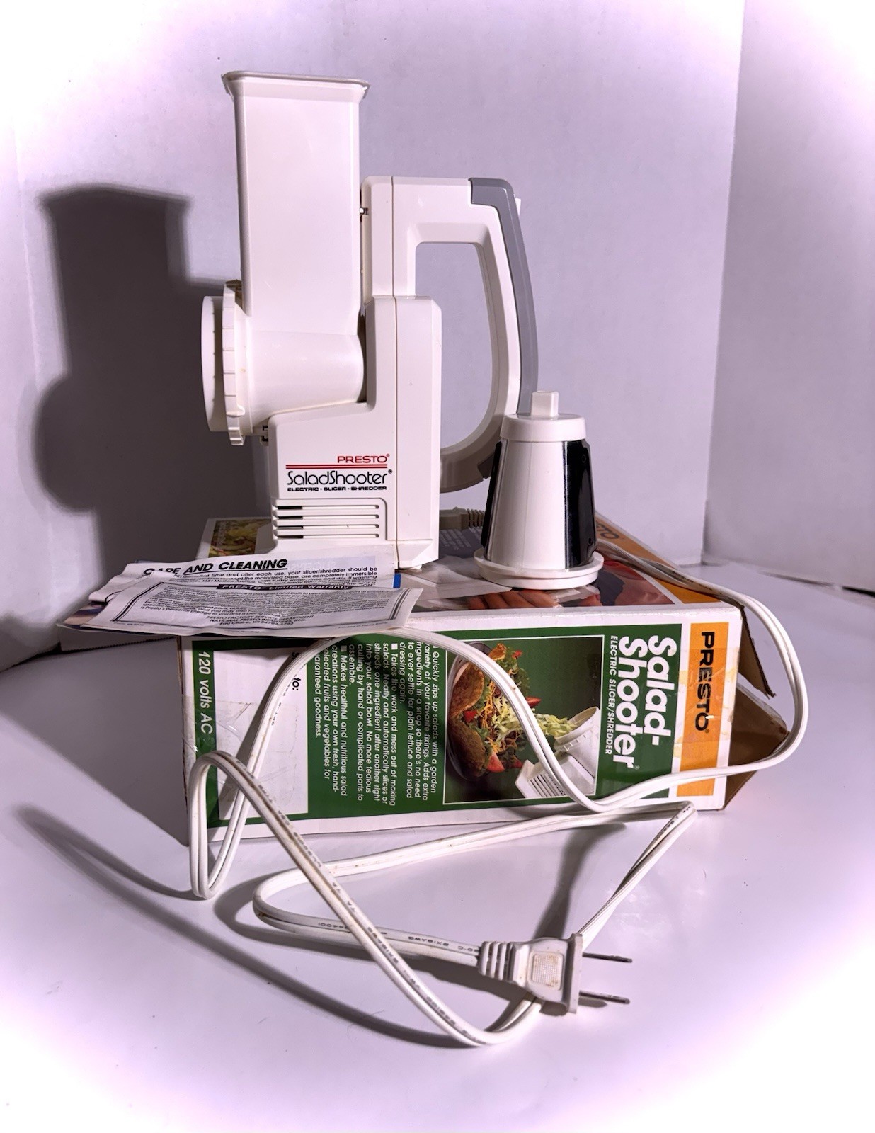 Vintage Presto Salad Shooter Electric Slicer Shredder 21-010 W/ Box And Manual
