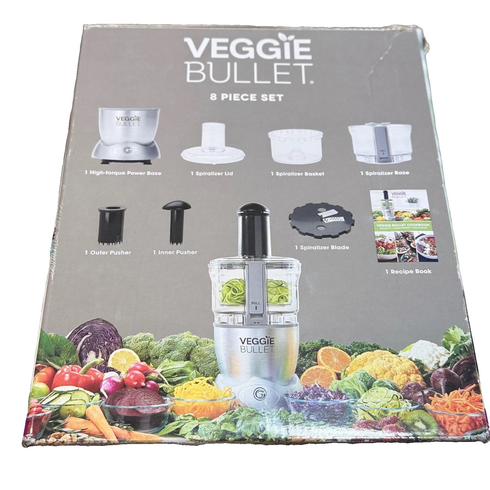 Veggie Bullet Electric Spiralizer 8pc Set +3 Extra Blades Silver Stainless Steel
