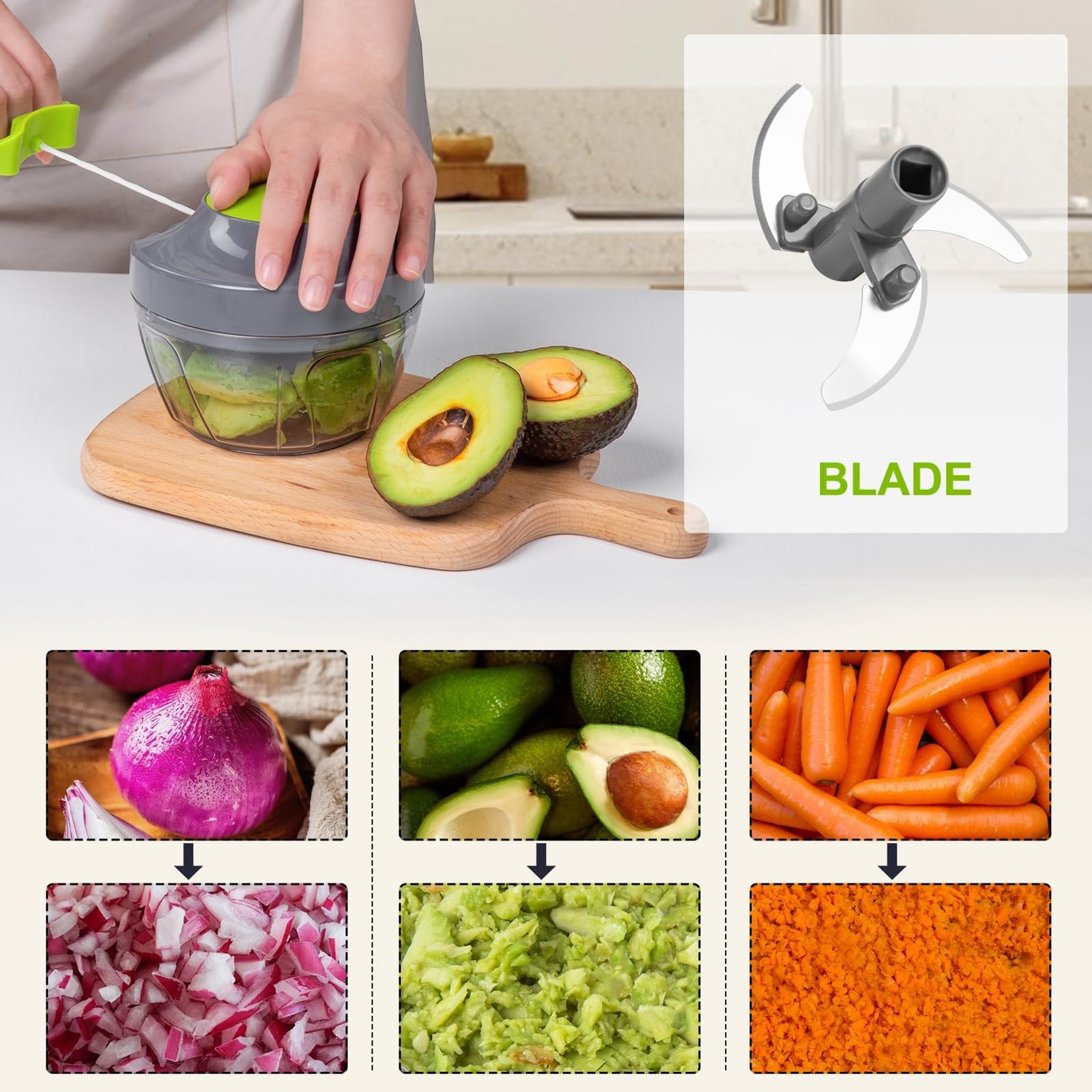 500ml Manual Food Processor Vegetable Chopper Hand Pull Garlic Mincer Onion