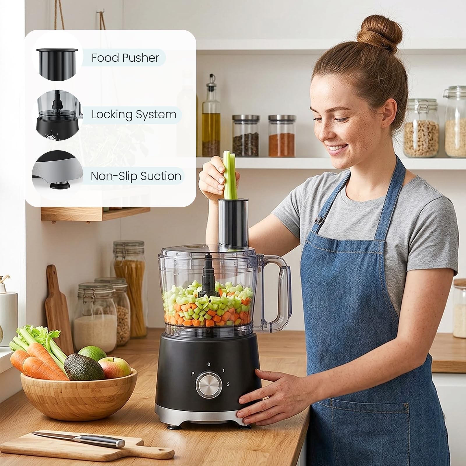 OLIXIS Food Processor 10.5 Cups 600W Powerful Food processors 5 Blades
