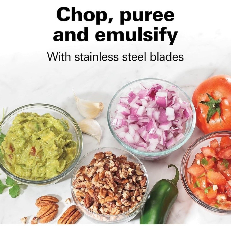 3 Cup Food Chopper Stack Press Design Durable Blades Easy Clean Dishwasher Safe