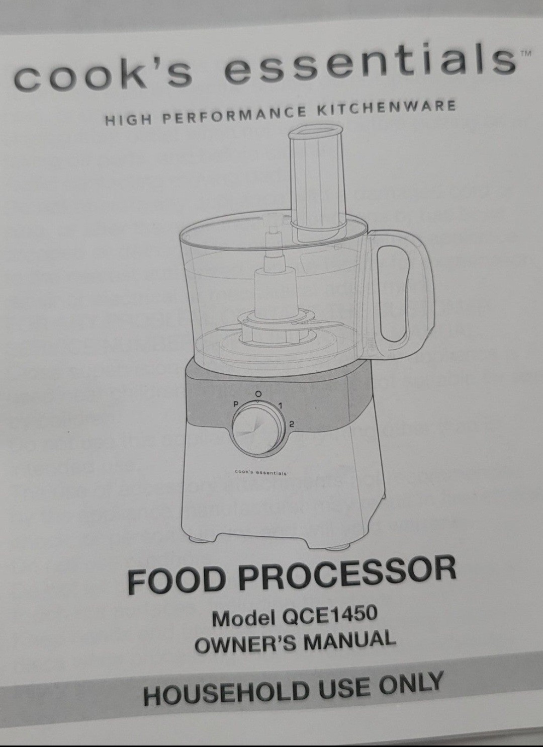 Cook’s Essentials Food Processor Owner’s Manual QCE1450 8-Cup 450W