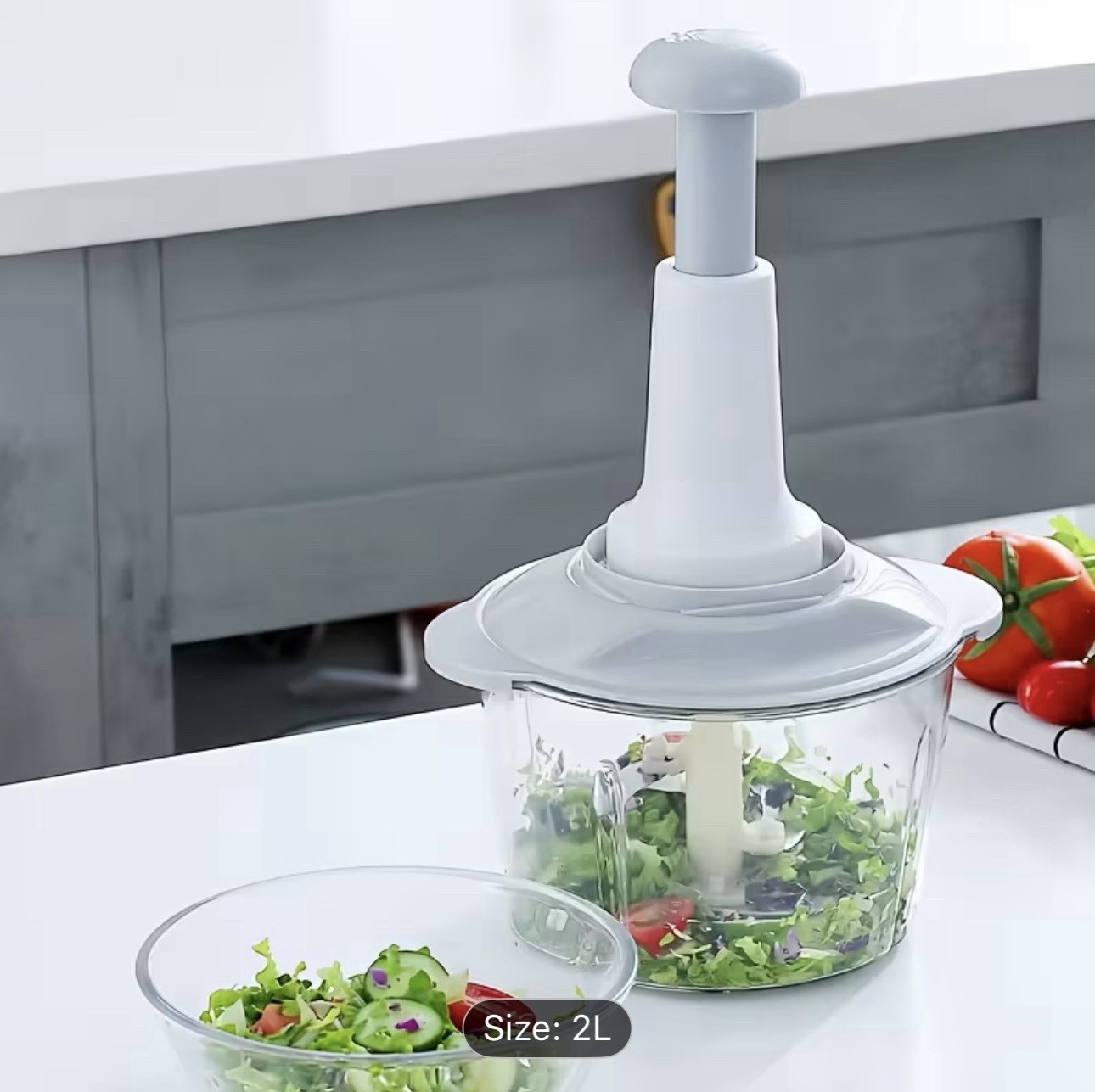 Manual Food Processor 2L White Gray Plastic Chopper for Vegetables Fruit
