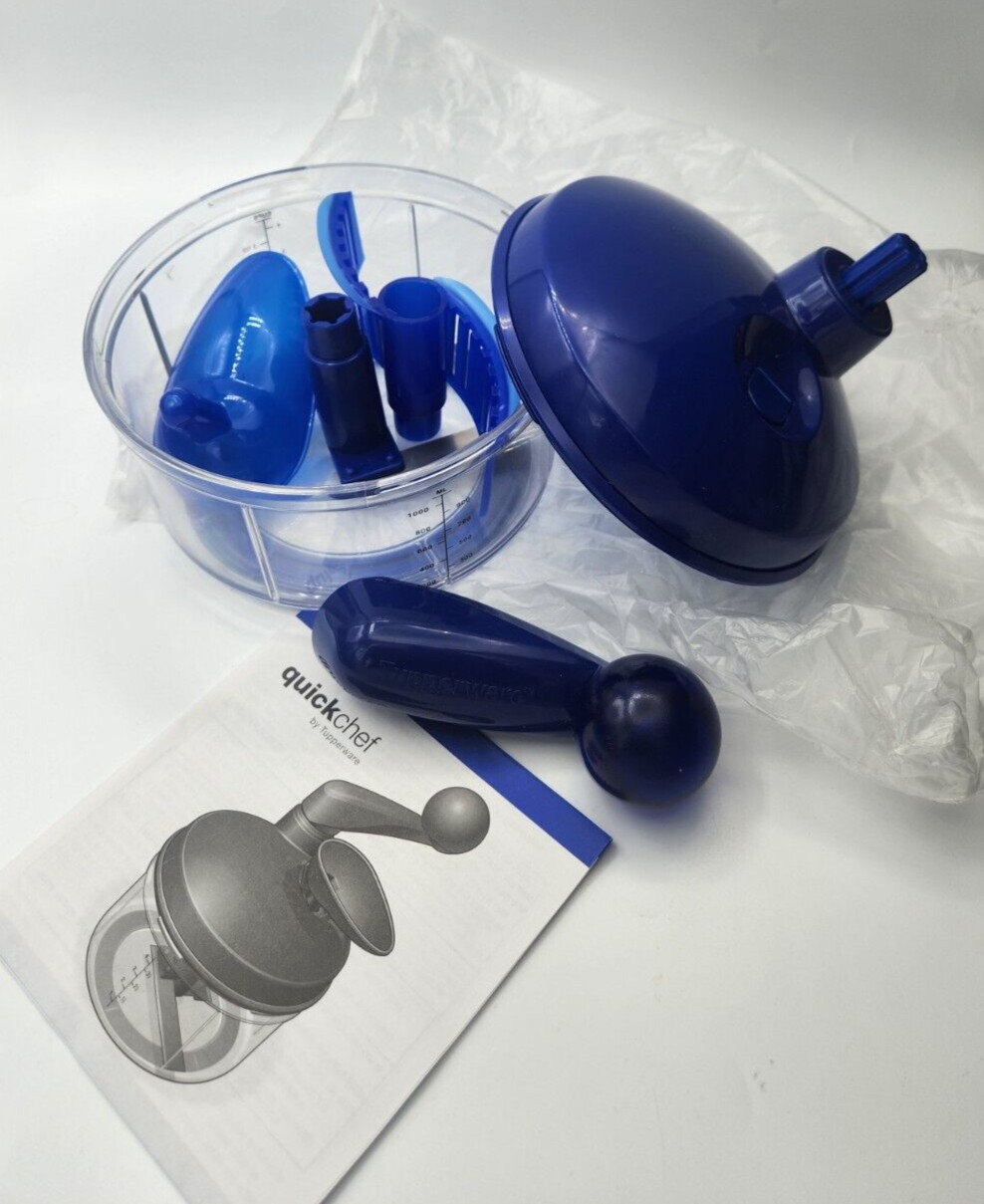 Tupperware Quick Chef Manual Food Processor 4 Cup Spin Blend Whisk Blue