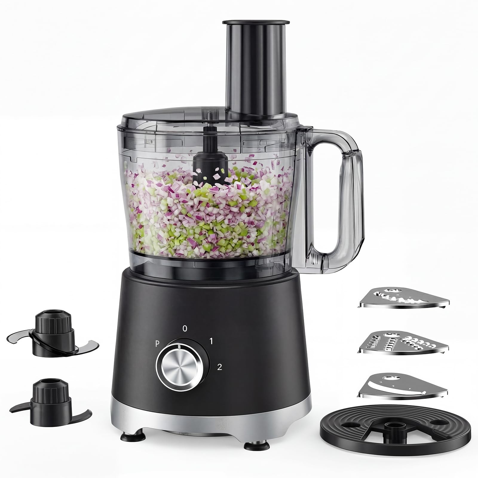 Food Processor 10.5 Cups, 600W Powerful Food processors with 5 Blades, Dishwa…
