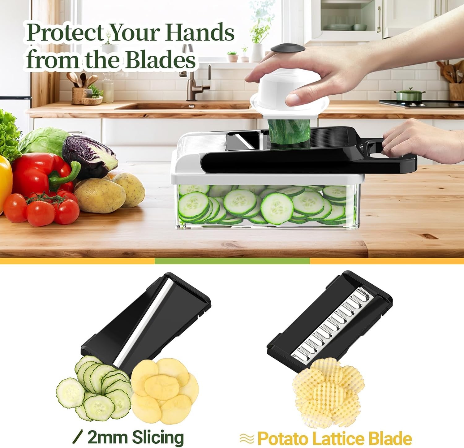 12-in-1 Vegetable Chopper, 7 Blades Veggie Chopper with Container and Black