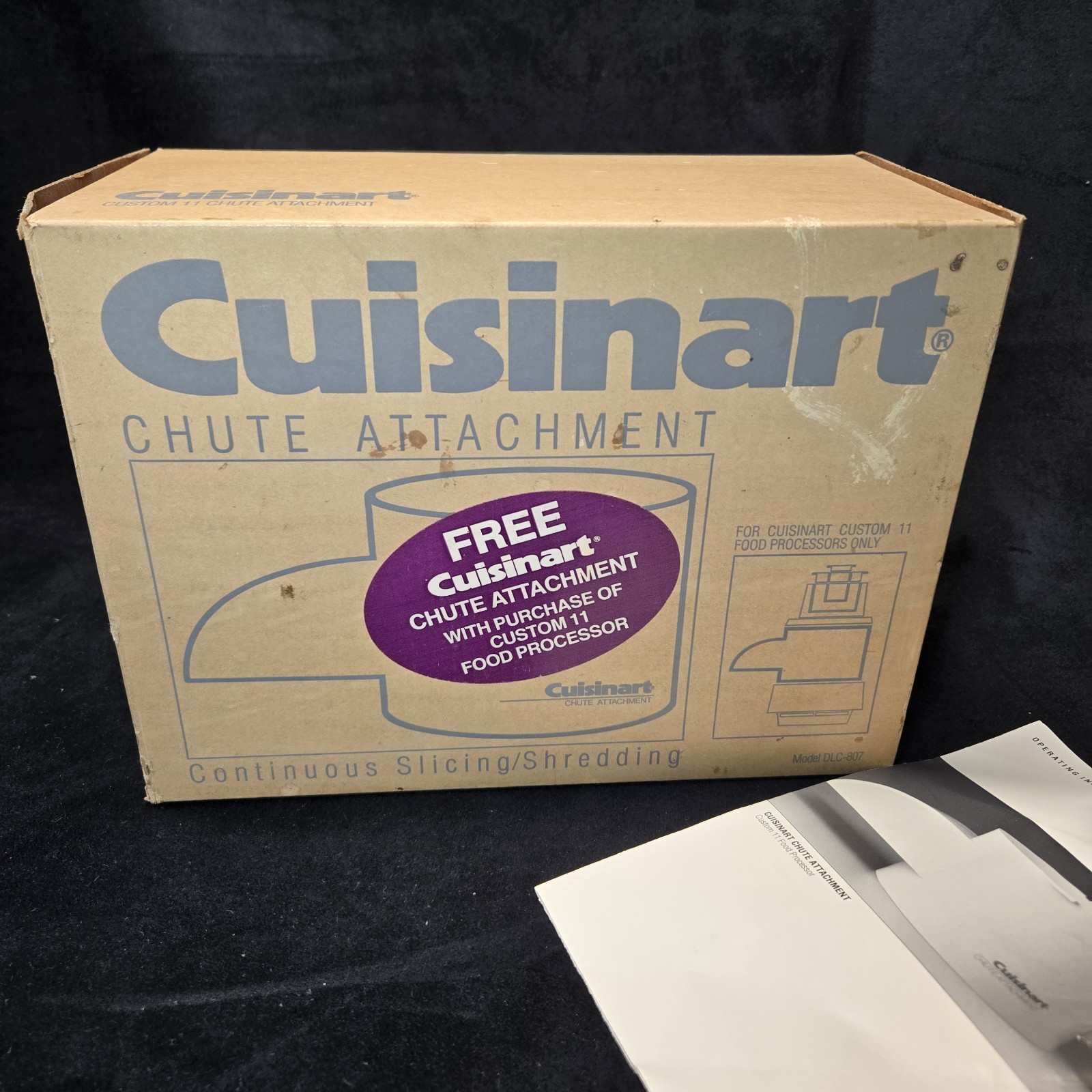 Cuisinart Food Processor Chute Attachment w Box Manual DLC-7 DLC-10l