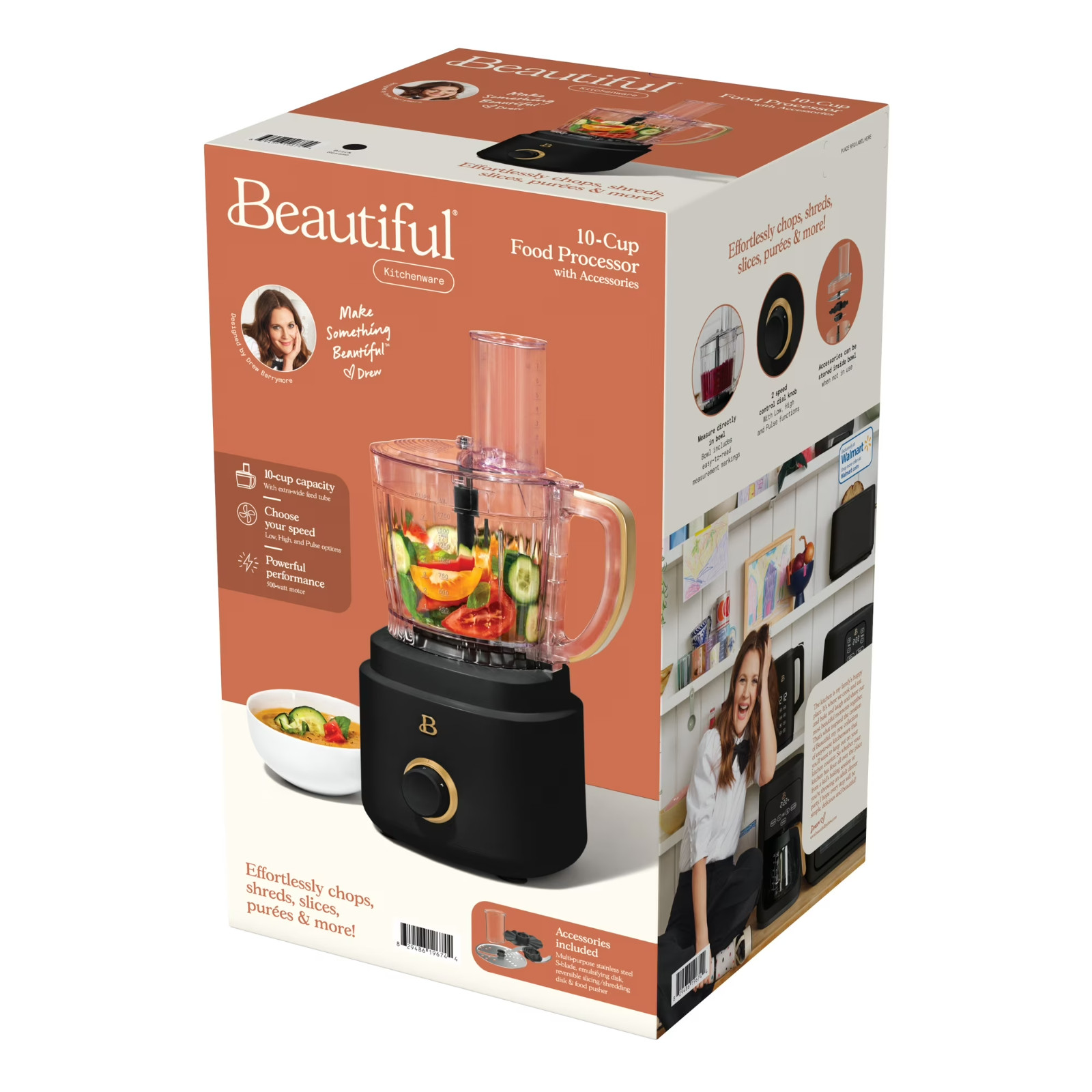Beautiful 10-Cup Food Processor with Accessories, Black Sesame by Drew Barrymore