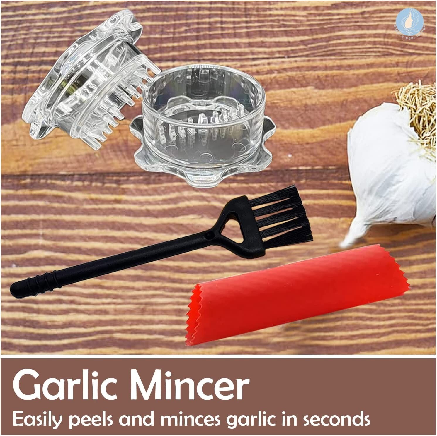 Food Processor-Garlic Mincer Press (clear mincer with peeler brush)