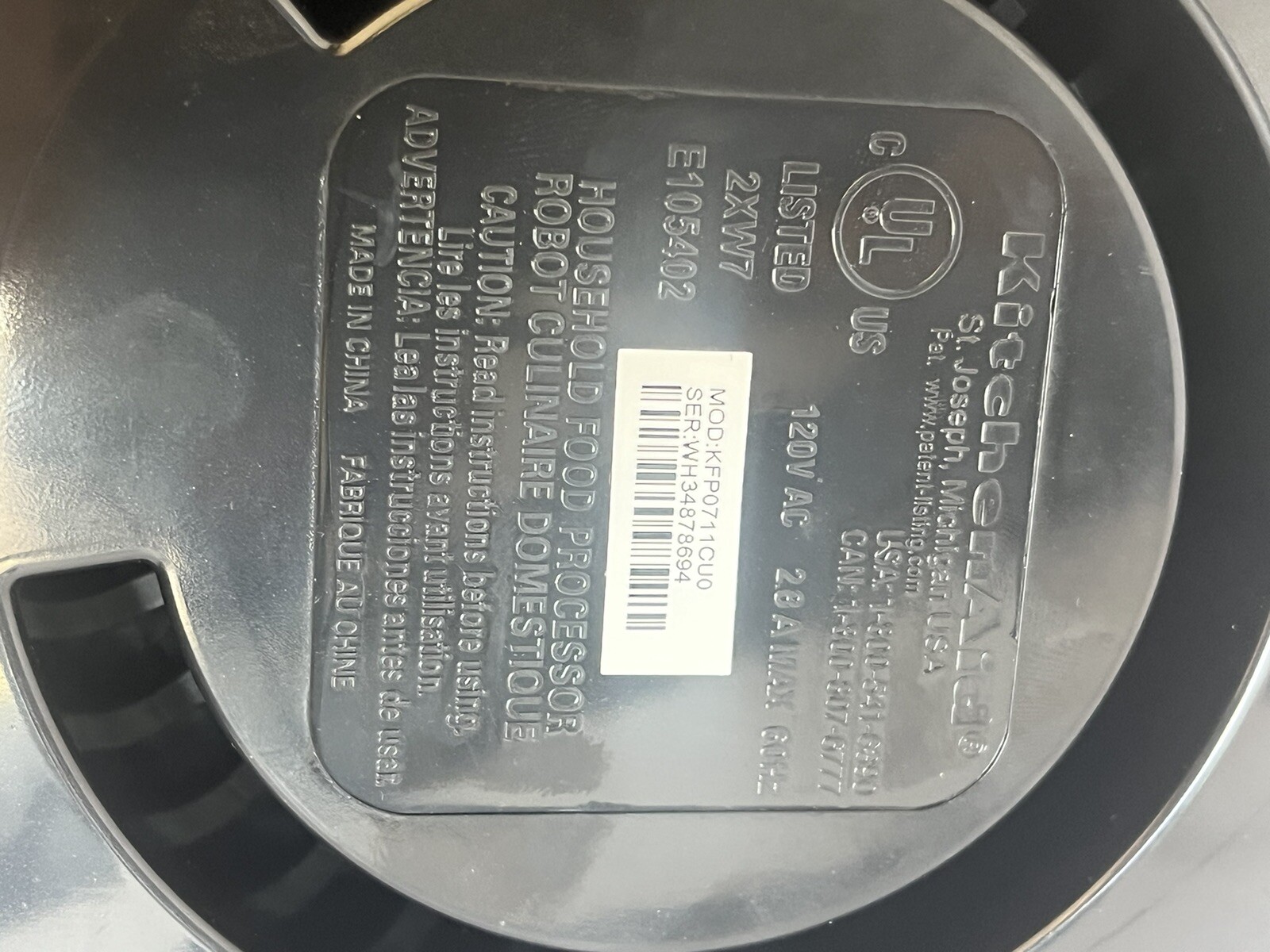 Kitchenaid Food Processor KFP0711CU0 Replacement Part Silver Base Unit Motor