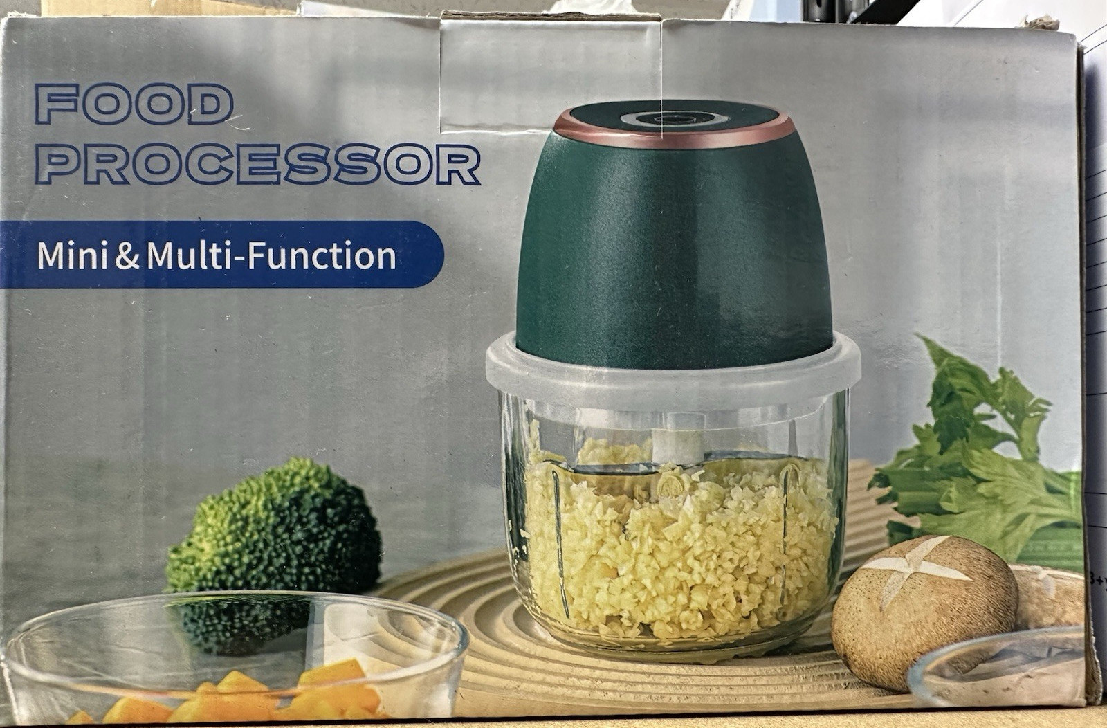 Mini Food Processor 350ml 5V USB Rechargeable Chopper Blue BPA-Free 2-Blade
