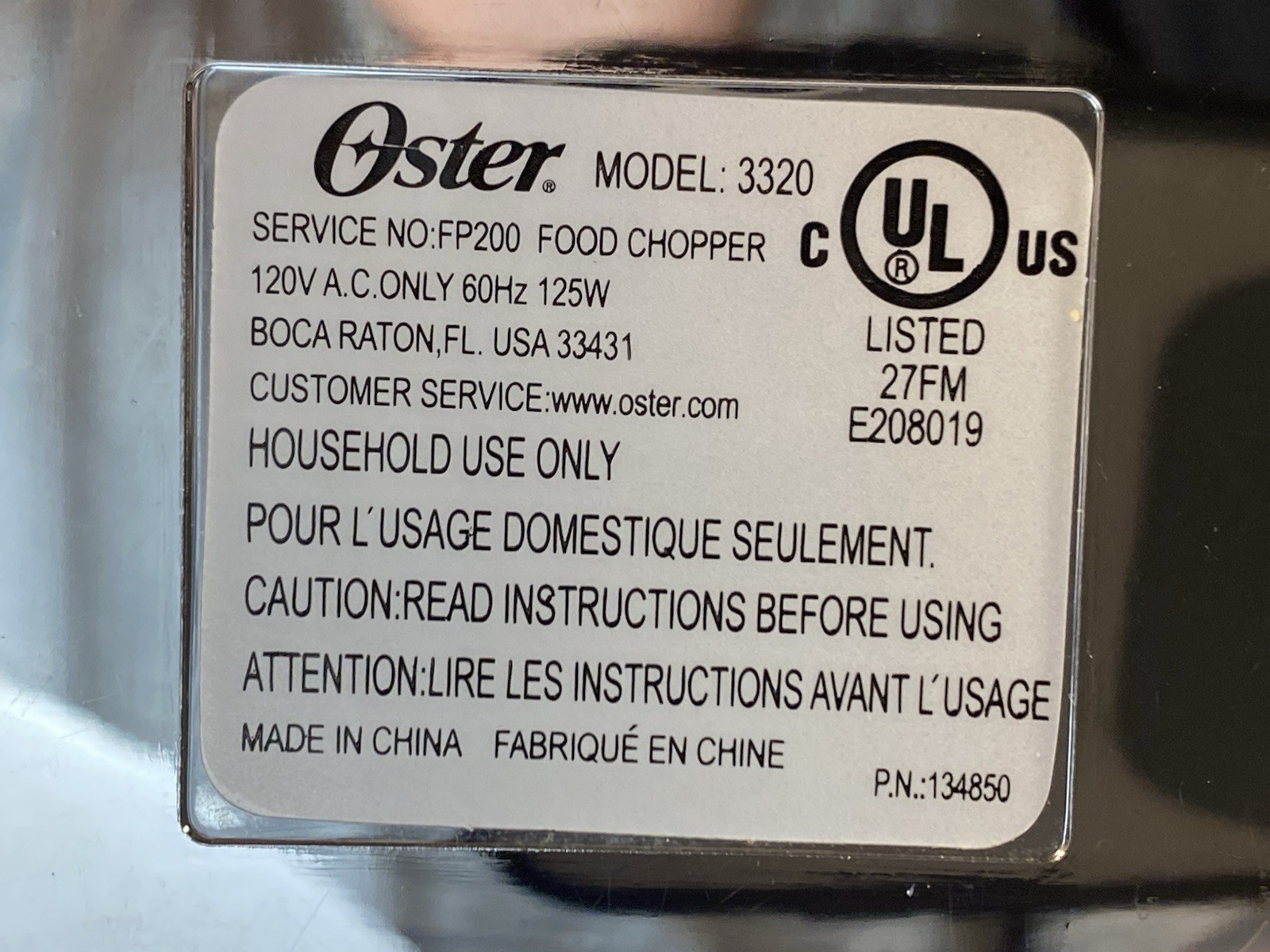 Oster 3 Cup Mini Food Chopper 2 Speed Retractable Cord Tested WORKS!