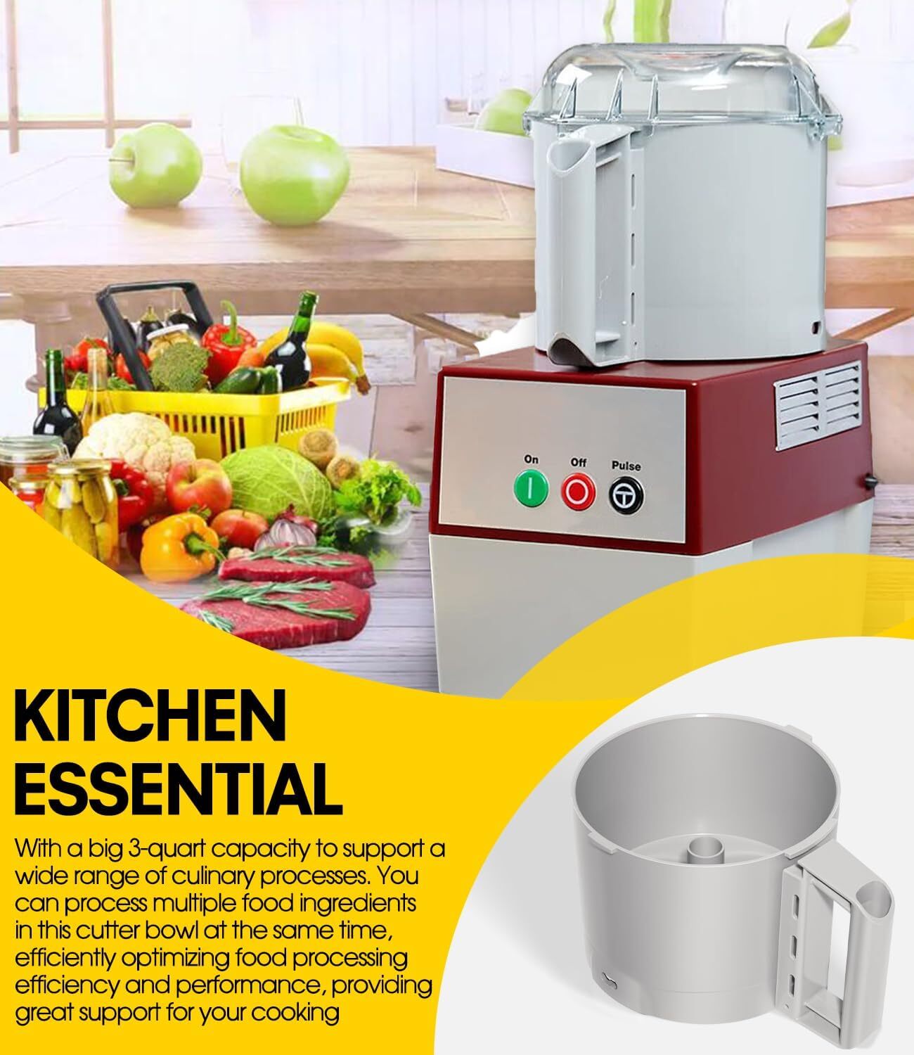 for Robot Coupe 112204 R2 R2N Food Processor Gray Cutter Bowl 3 Quart 112204S