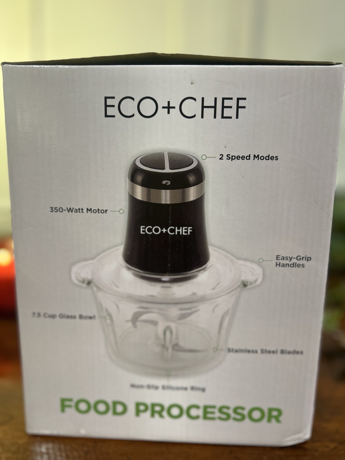 ECO + CHEF 7.5 CUP FOOD PROCESSOR Grind, Chop, Emulsify, And Purée. Glass Bowl
