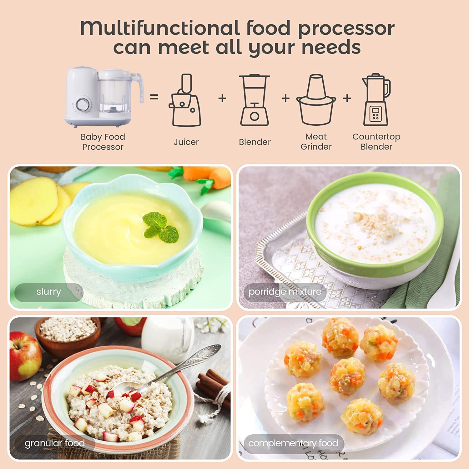 5 in 1 Multifunctional Food Processor 600W Kitchen Food Chopper Blender 10 Cups