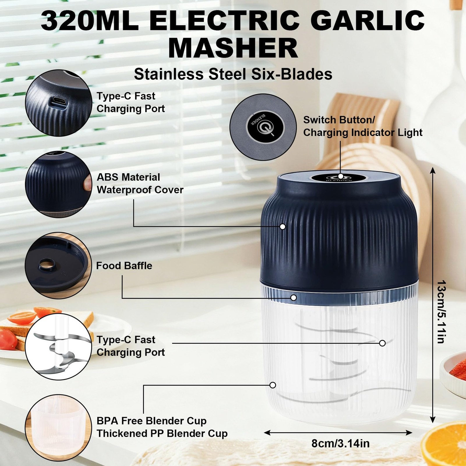 Electric Garlic Chopper, Mini Portable Wireless Veggie Chopper with 6 Sharp B…
