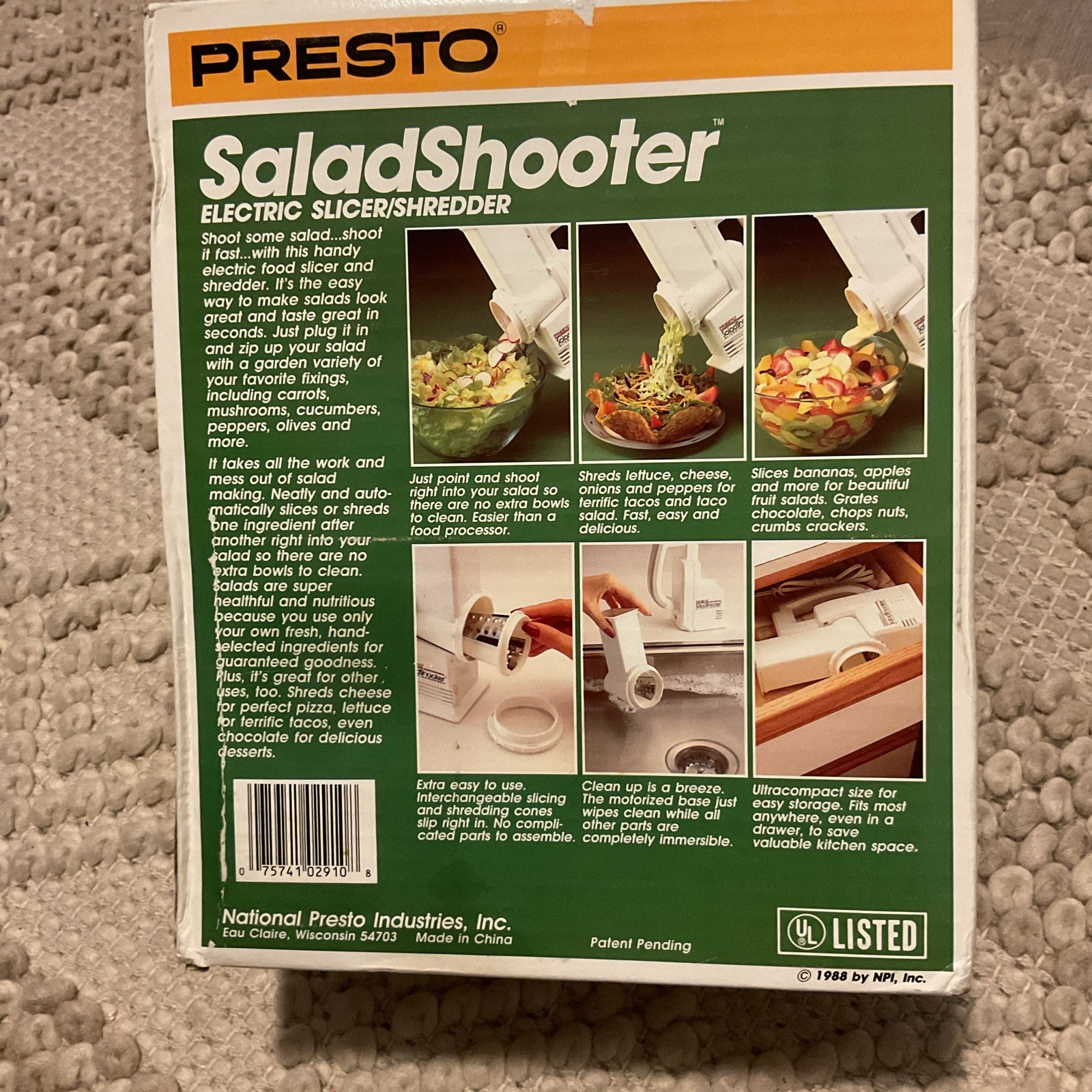 VTG Presto Salad Shooter Electric Slicer Shredder #02910 NIOB Open Box