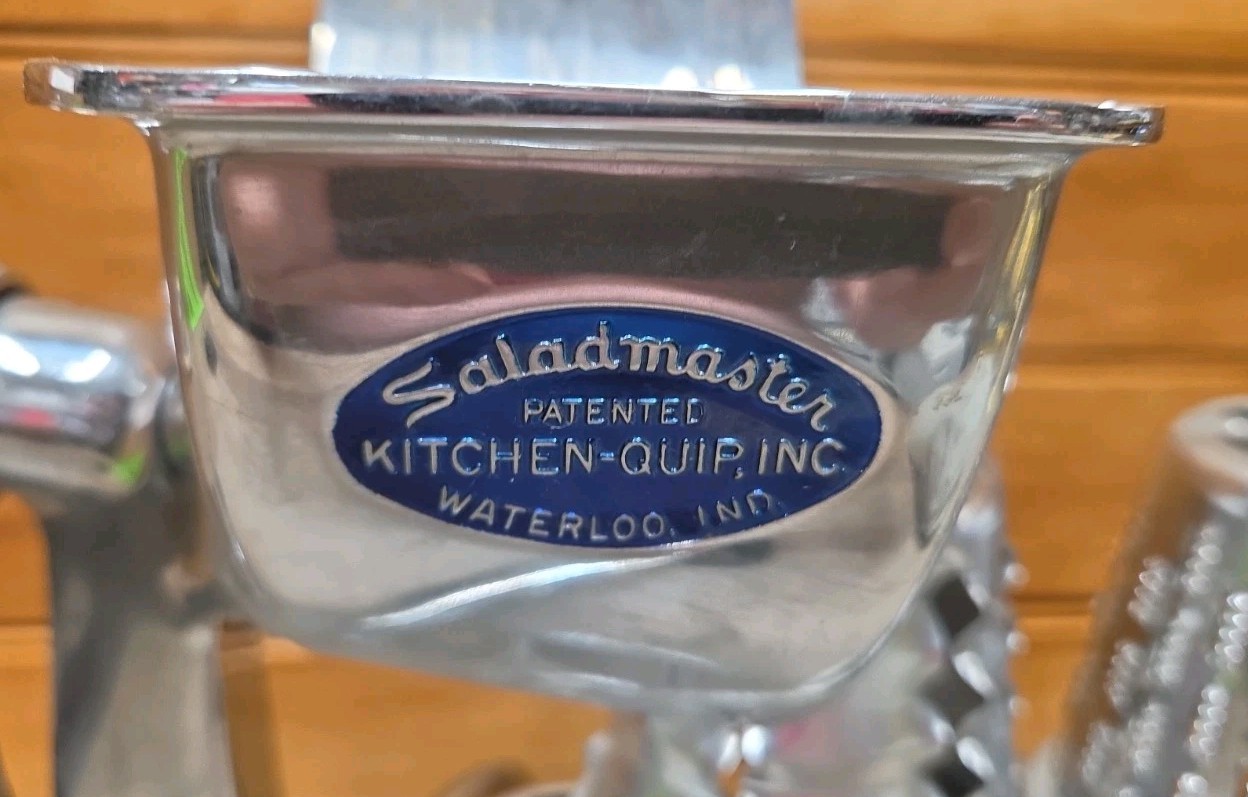 Saladmaster Food Processor With Stand And 5 Cone Attachments & Shield As Shown