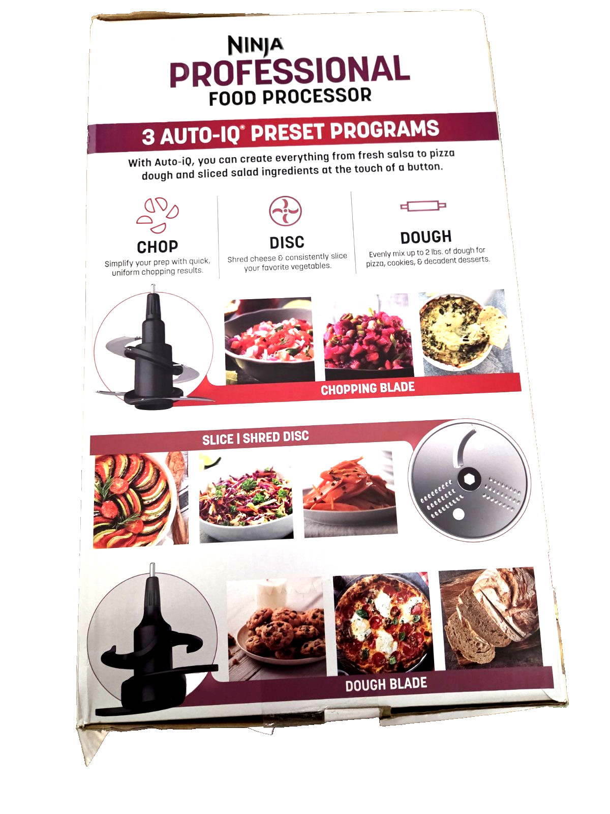 New Ninja Professional Food Processor 3-Auto-IQ 9-Cup Capacity Chop/Disc/Dough