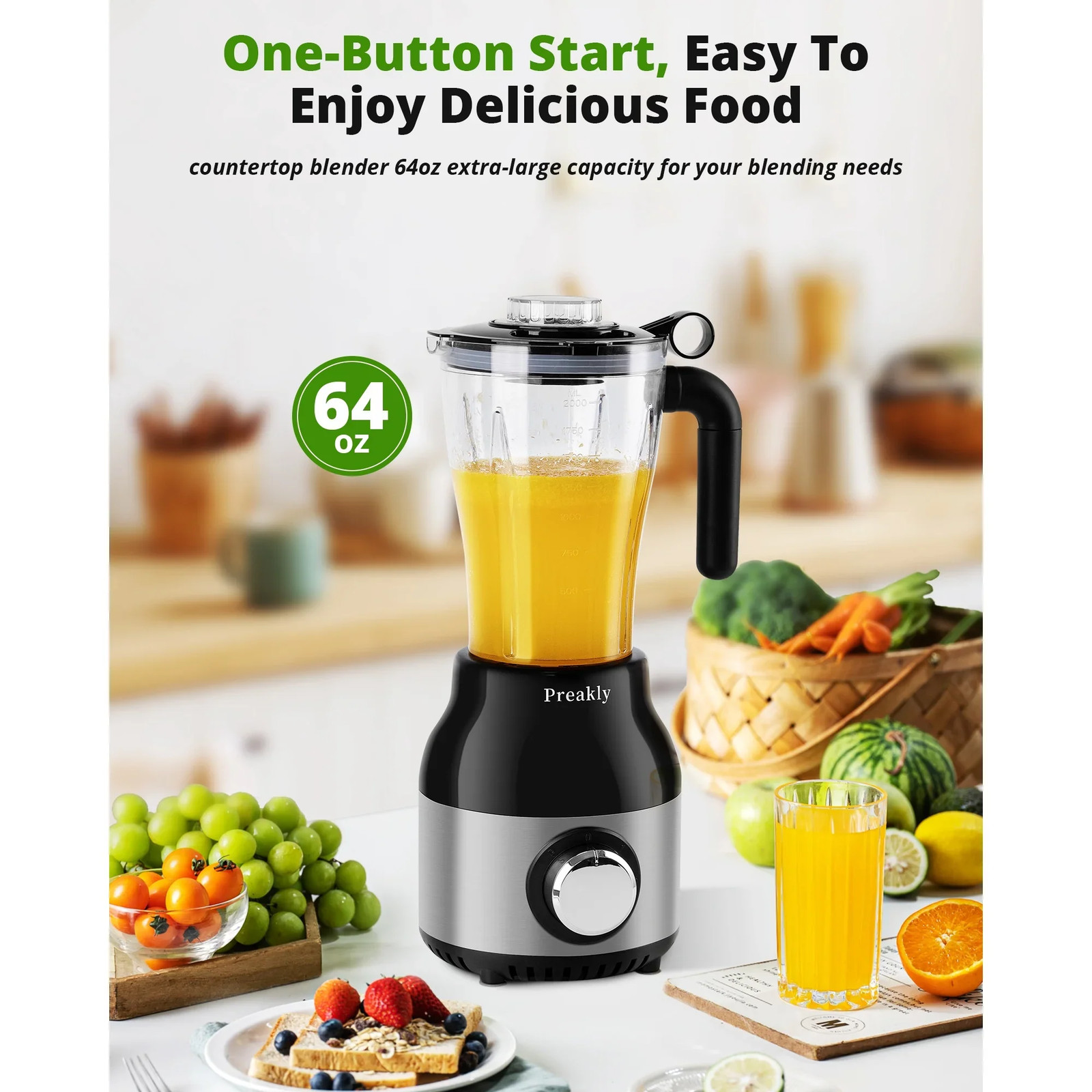 Preakly PR-006T Countertop Blender Food Processor Combo, 4 in 1 Kitchen Electric