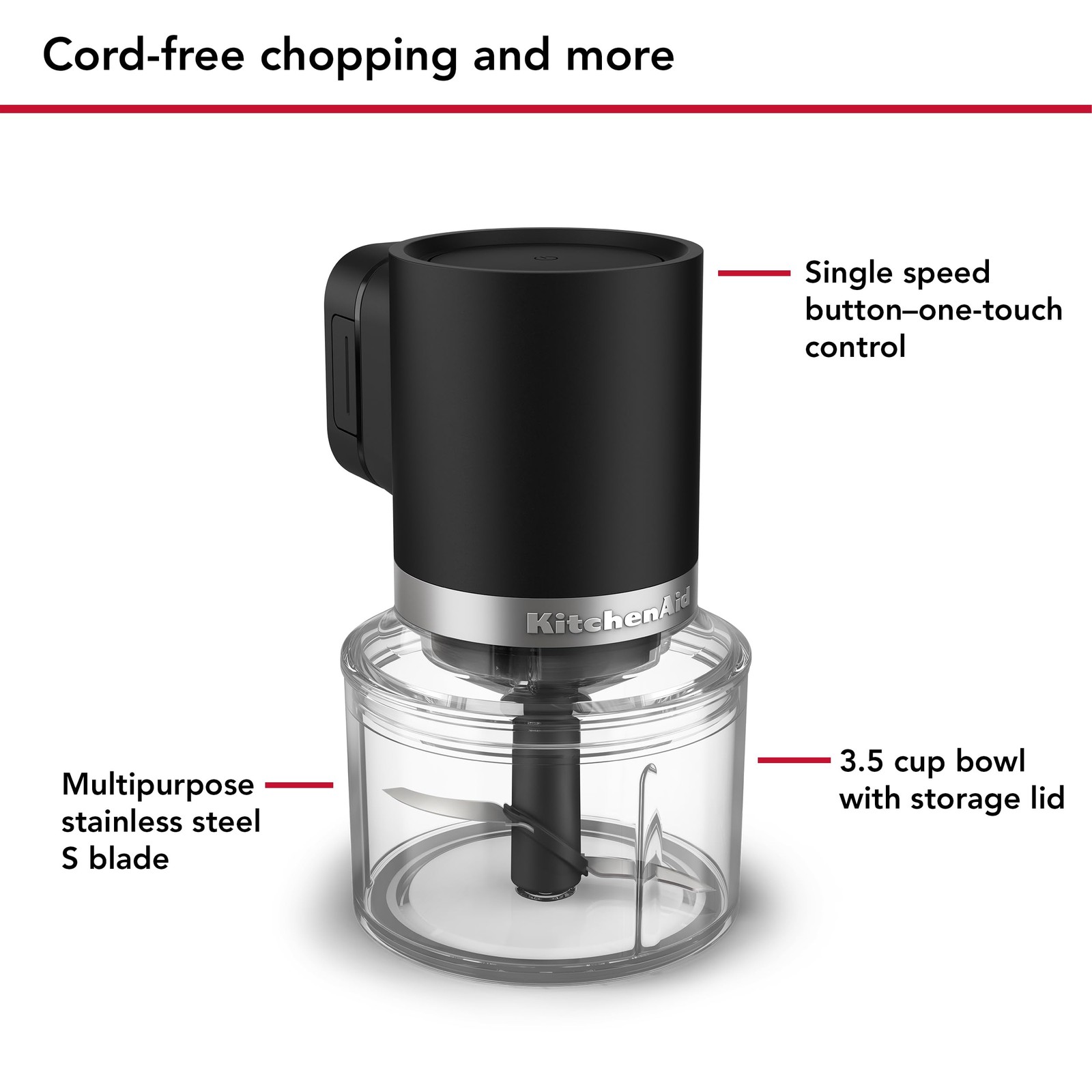 KitchenAid Go Cordless Top Down Chopper – battery included, KTCR351, Black Matte