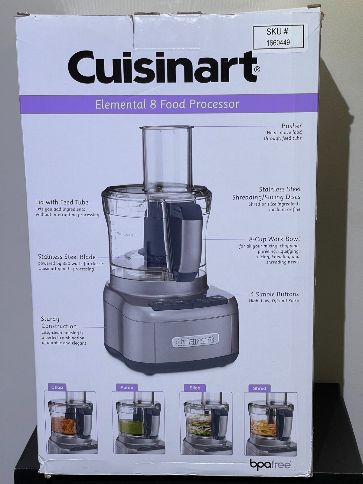 Cuisinart Elemental 8 Cup Food Processor FP-8GMP1 Feed Tube Gunmetal 350 Watts N