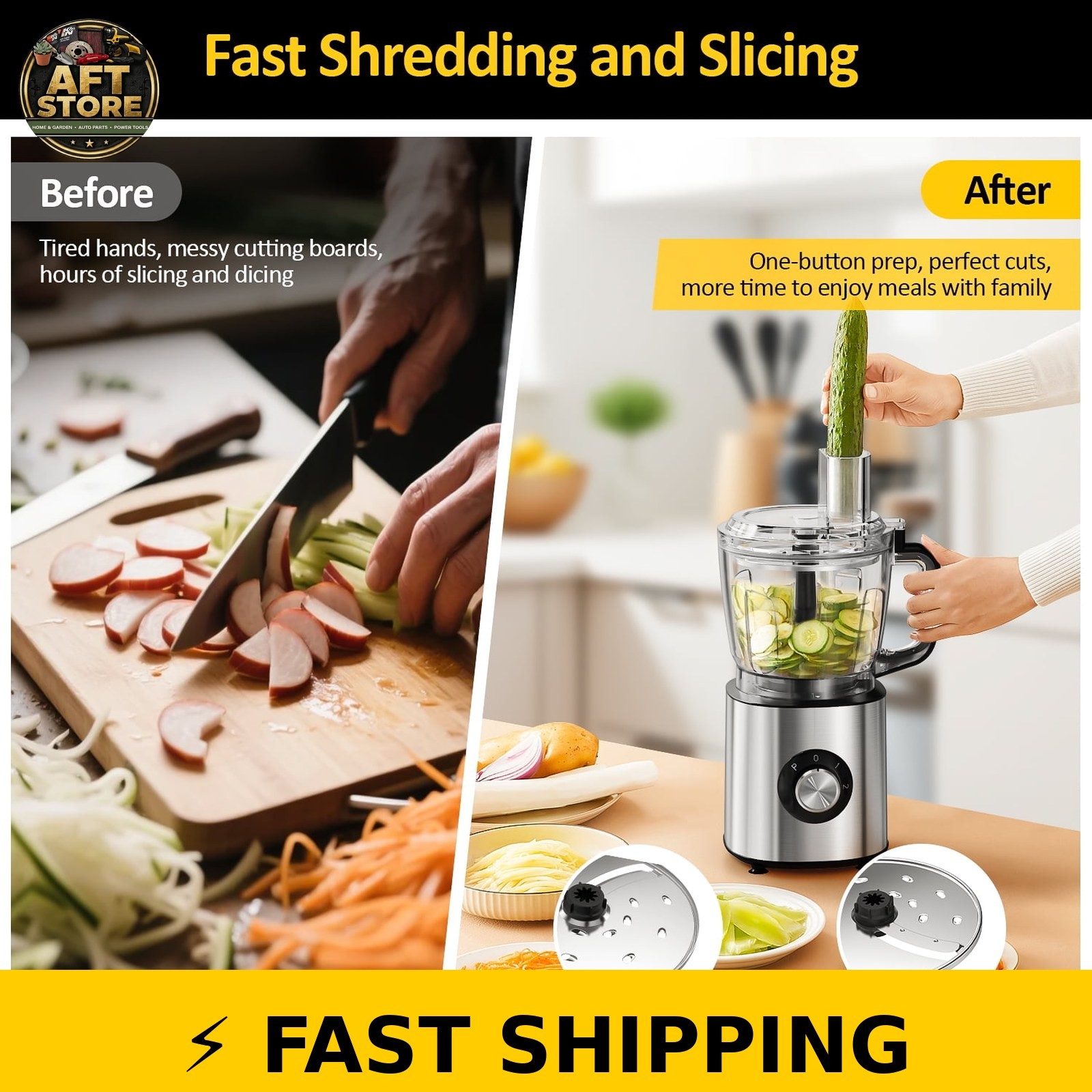 TINANA 6-in-1 Food Processor 10 Cup 1000W Electric Chopper