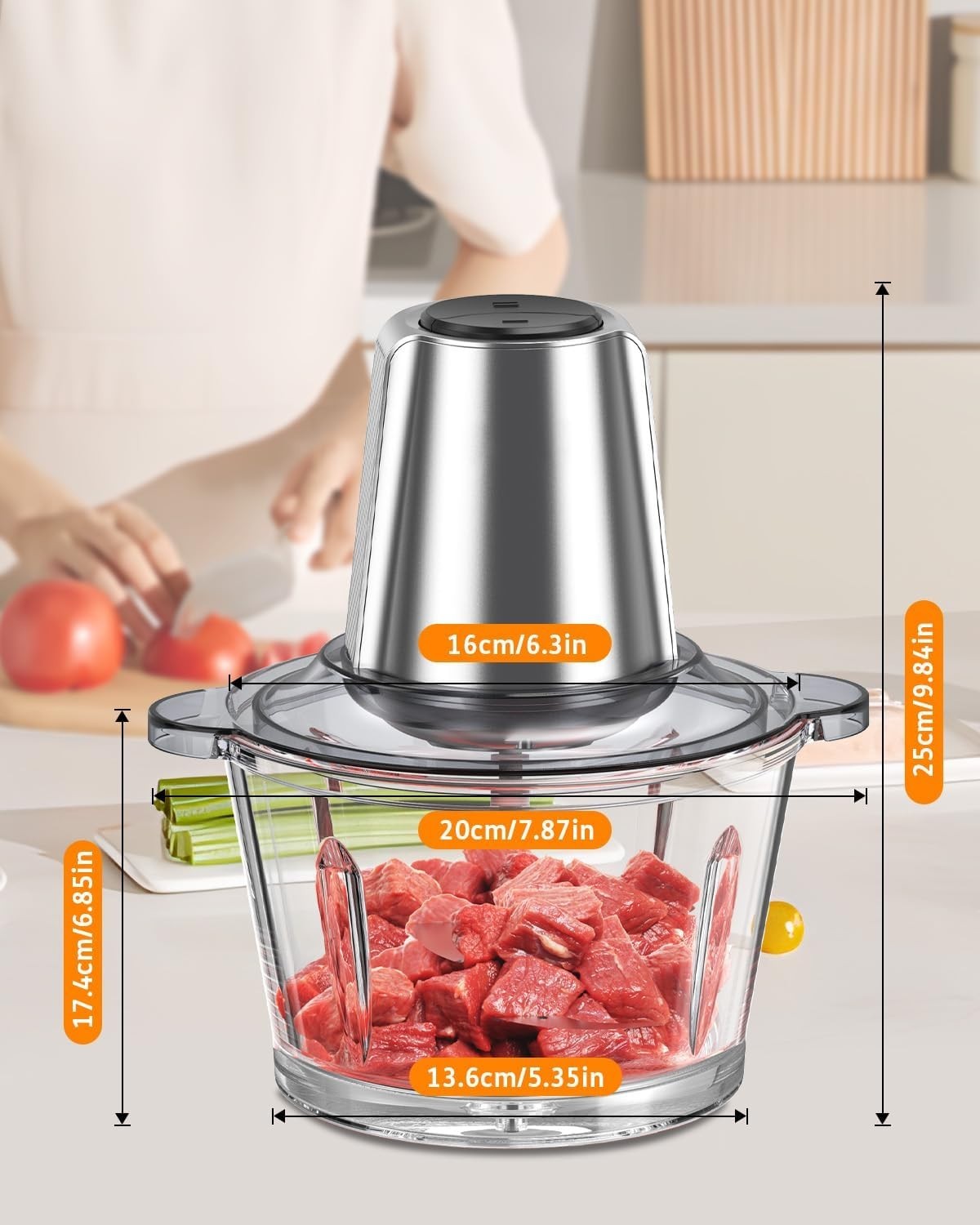 Food Processor Chopper Meat Grinder, 2-Speed 500W Electric Meat Chopper