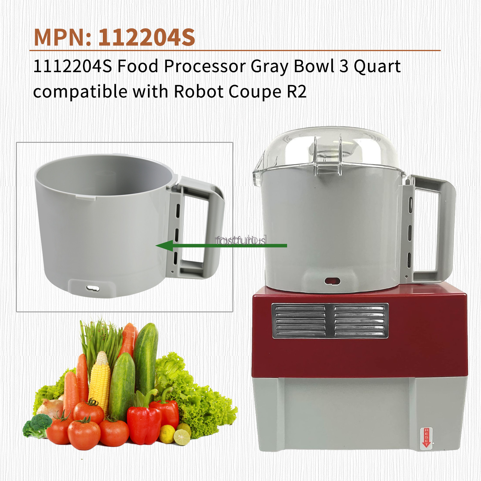 112204S Food Processor Gray Bowl 3 Quart Fit for Robot Coupe R2 3L Gb