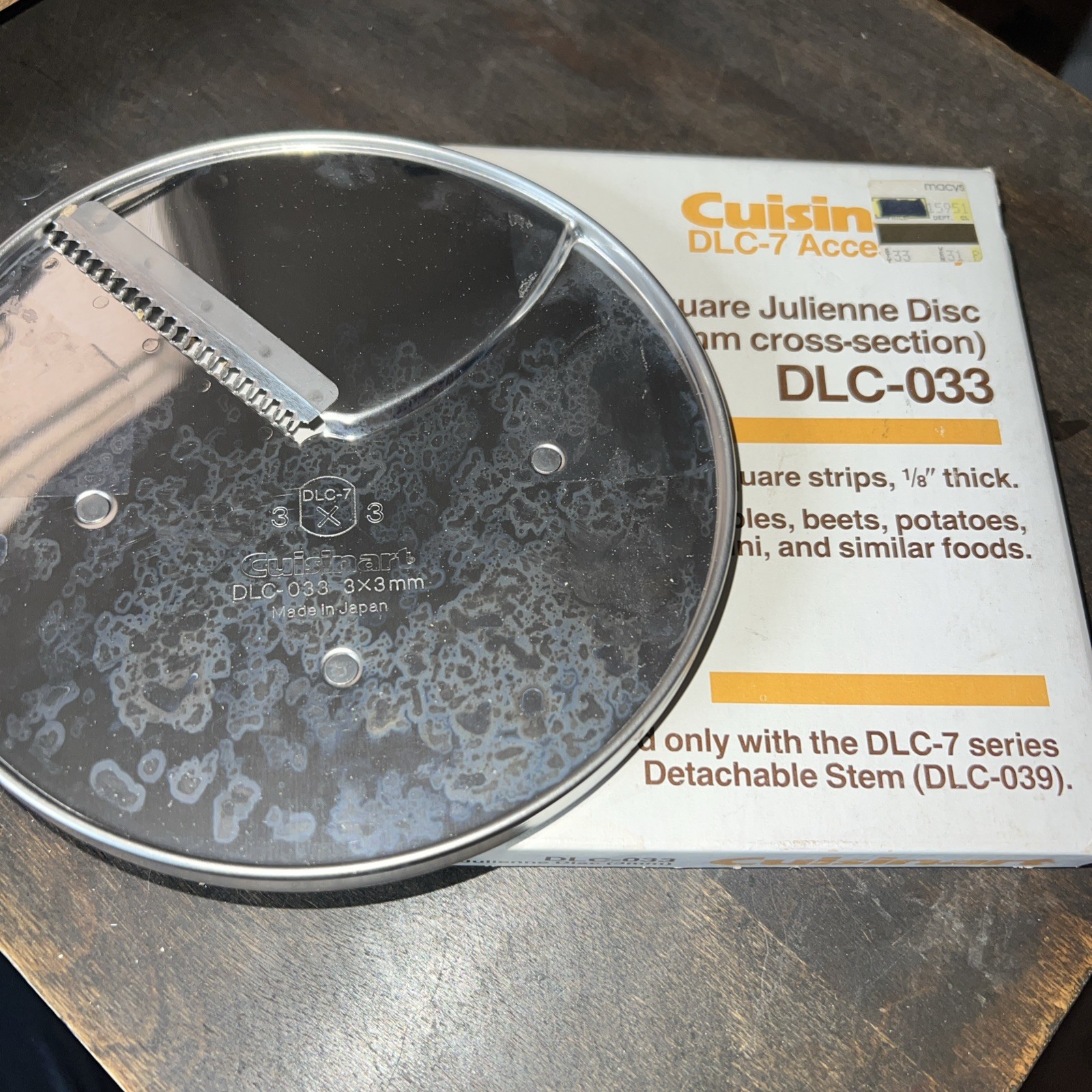 Cuisinart DLC-033 3×3 Square Julienne Disc for DLC-7 Series Food Processor *EUC*