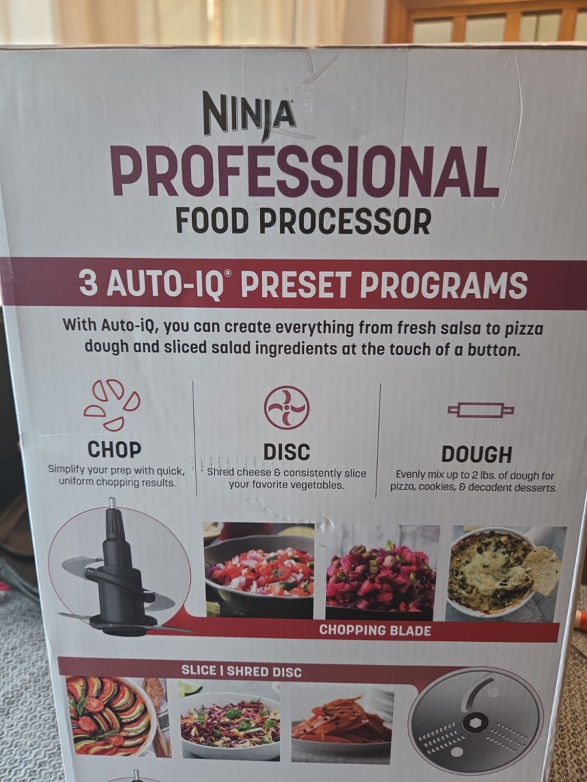 New Ninja Professional Food Processor 3-Auto-IQ 9-Cup Capacity Chop/Disc/Dough